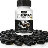 LANZF Black Seed Oil Softgels displayed on a wooden surface