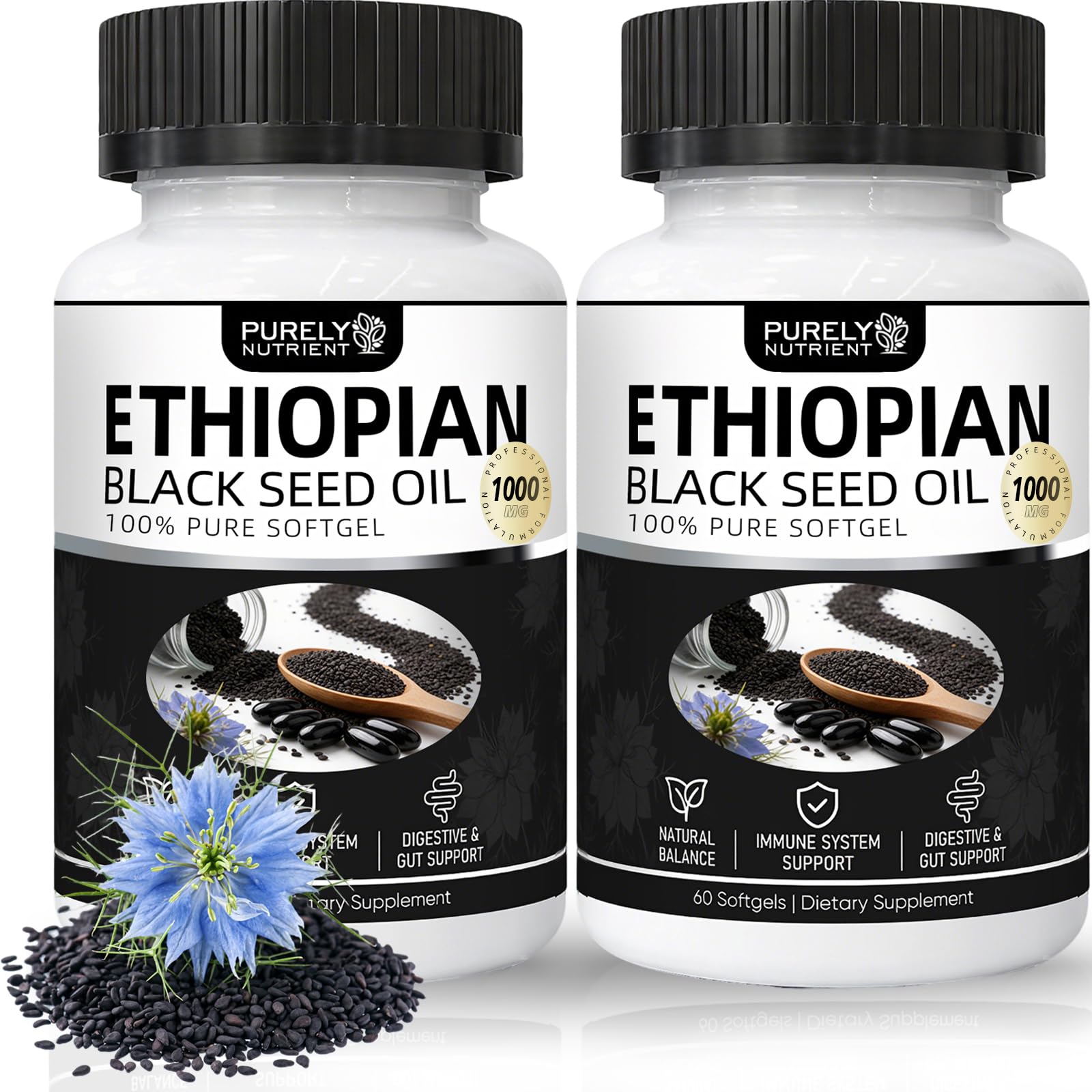 LANZF Black Seed Oil Softgels front view with packaging