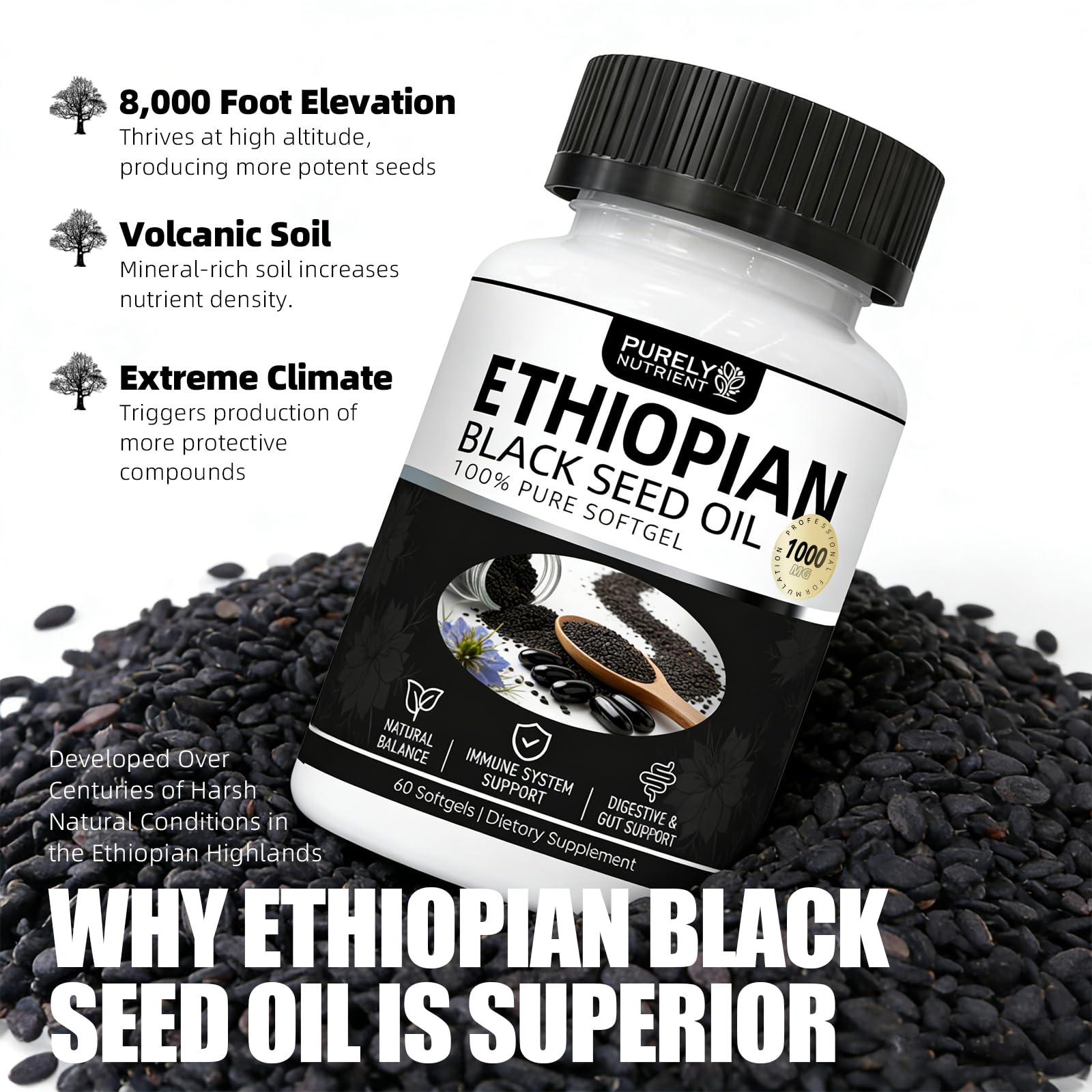 LANZF Black Seed Oil Softgels packaging opened with softgels visible