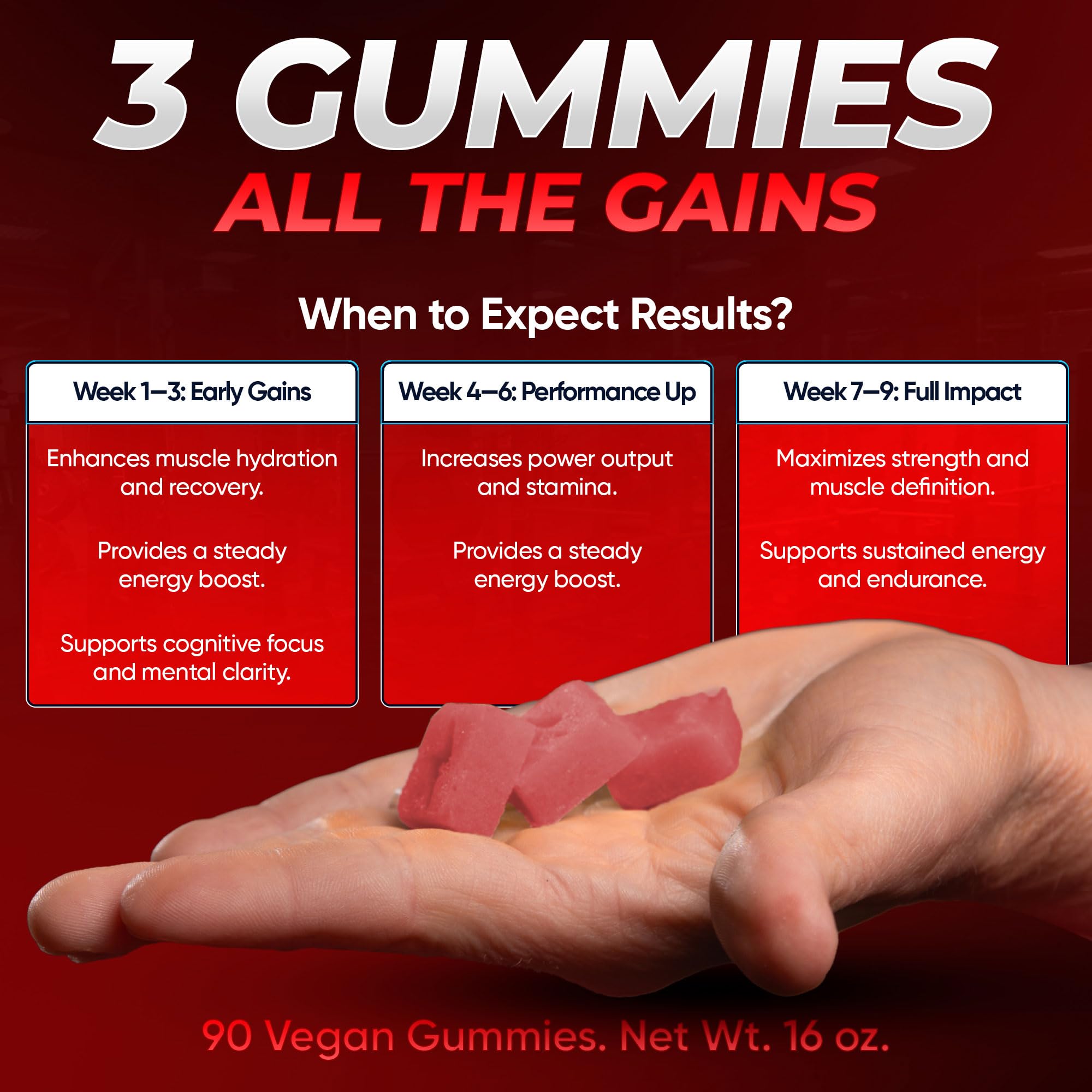 Laser Beams Creatine Gummies 410g displayed with fitness accessories