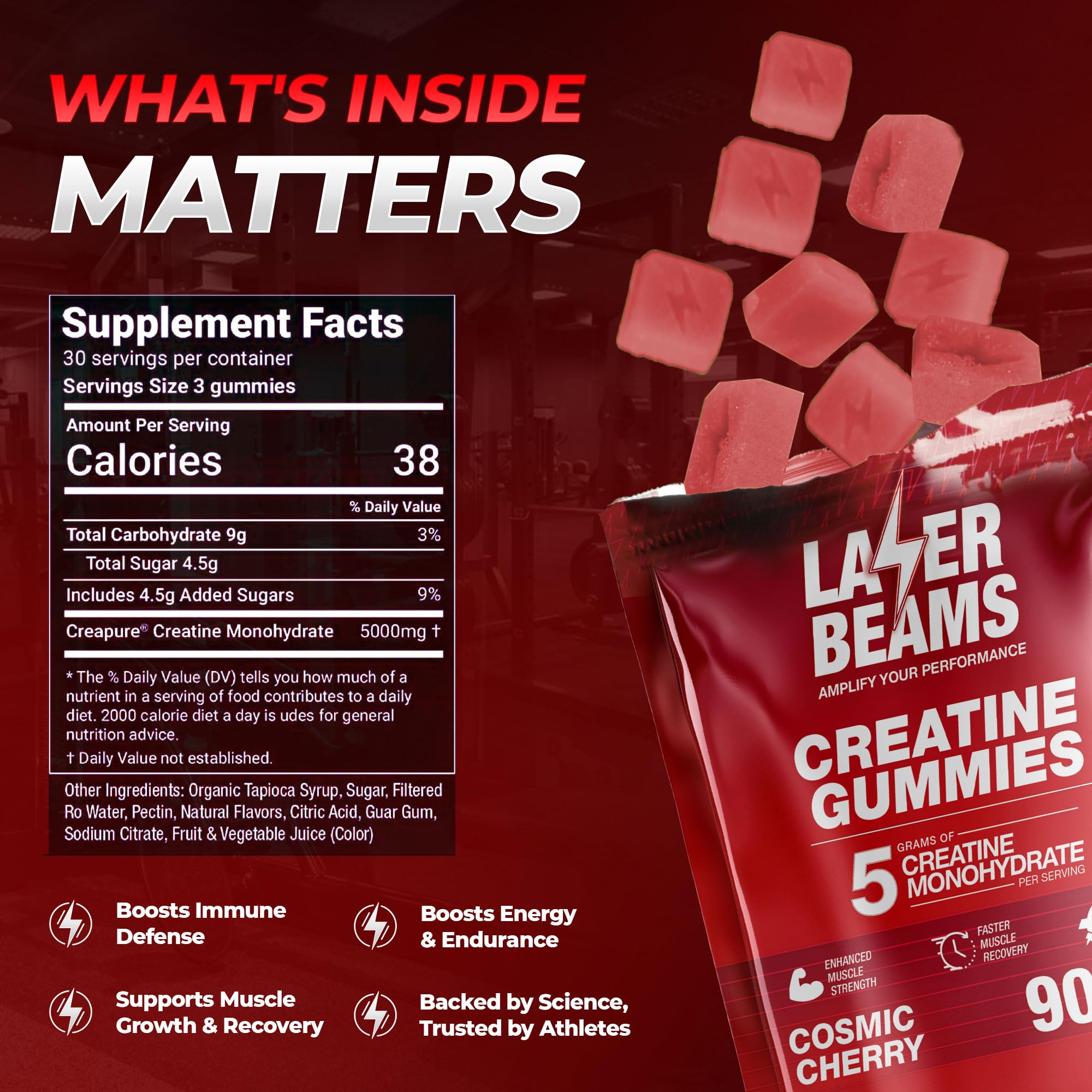 Laser Beams Creatine Gummies 410g side view of the container