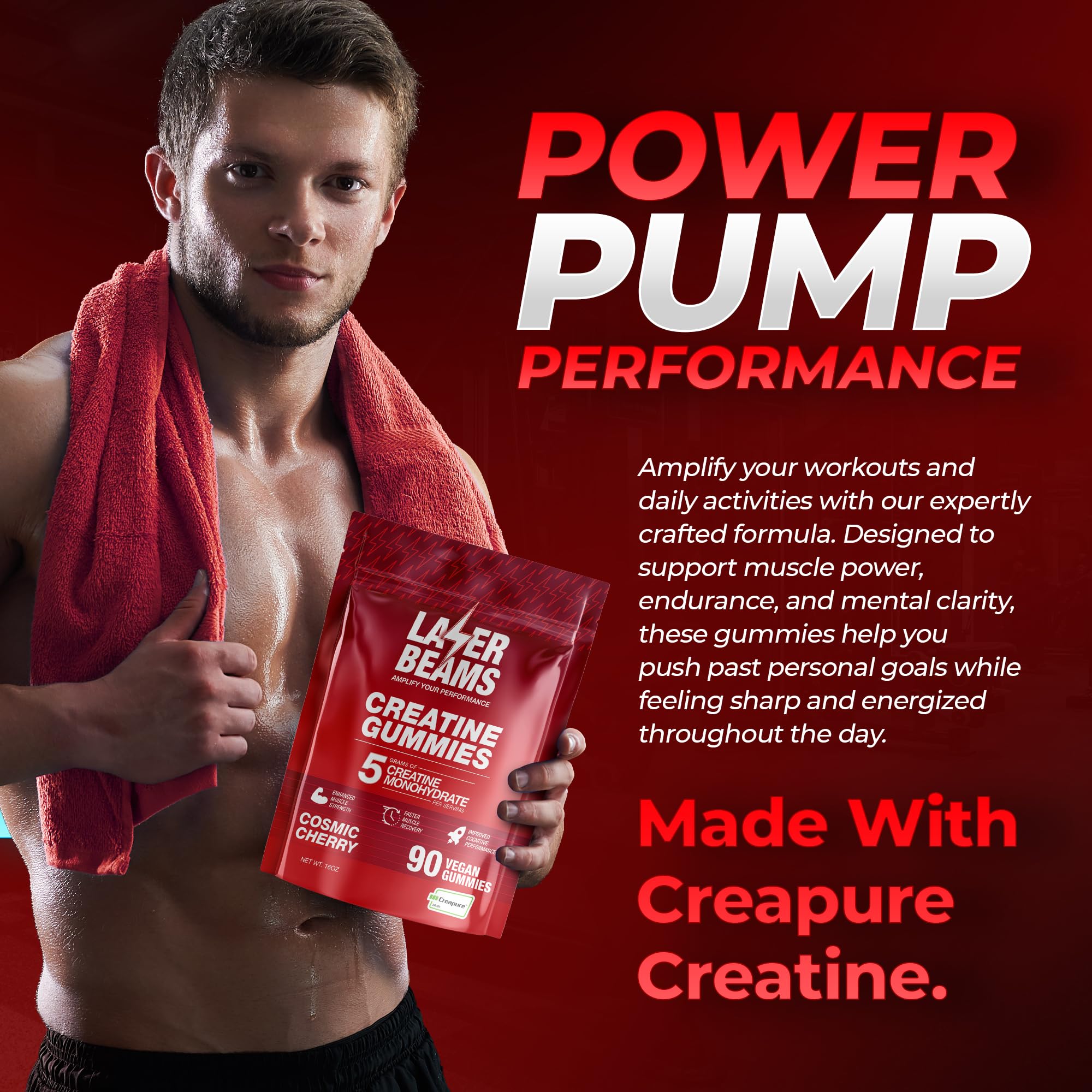 Laser Beams Creatine Gummies 410g strawberry stardust flavour close-up