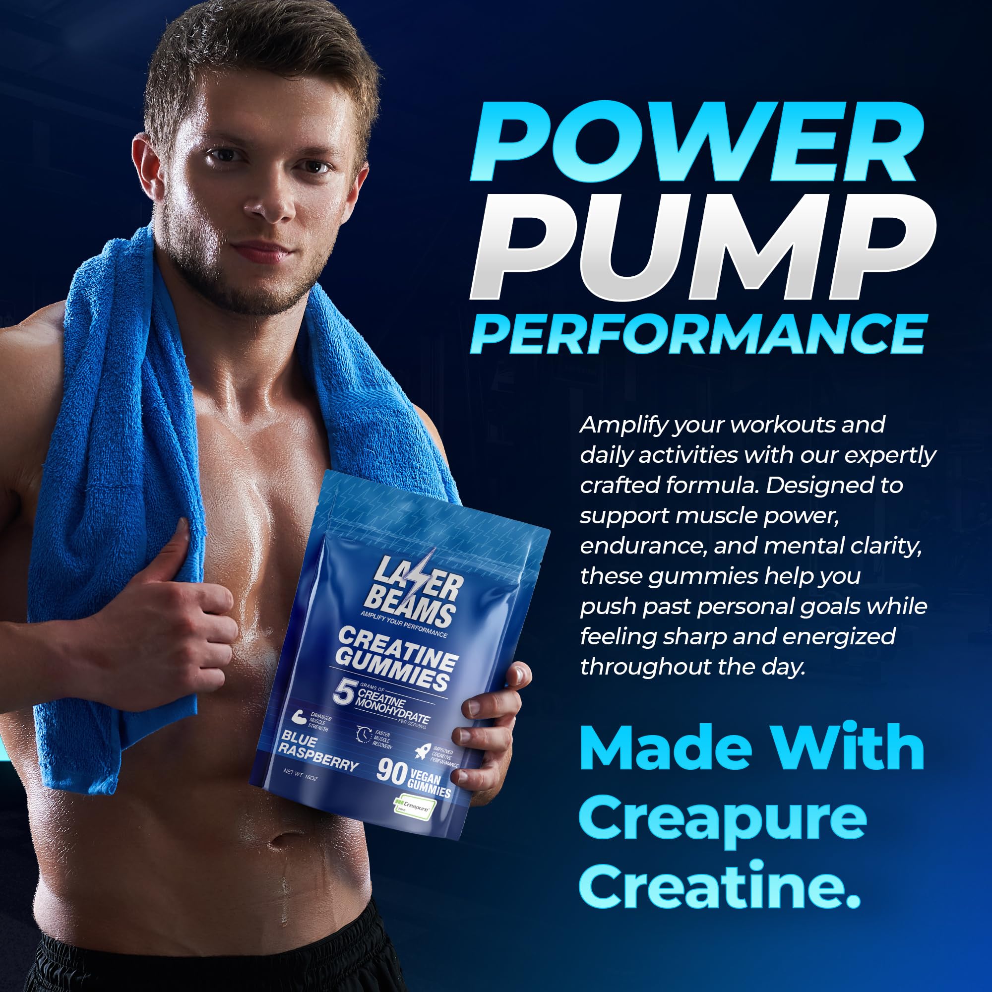 Laser Beams Creatine Gummies in a bowl with a scoop