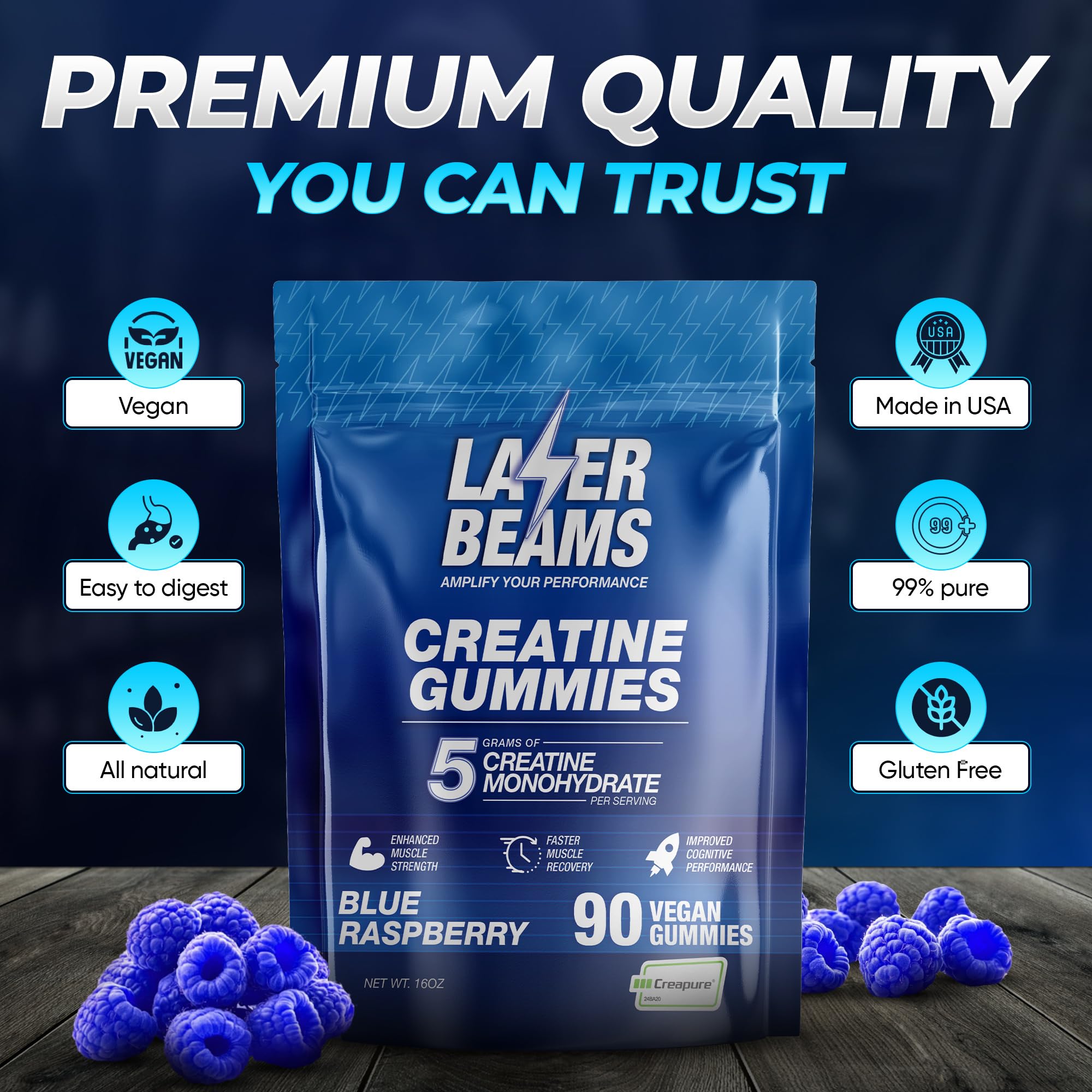 Laser Beams Creatine Gummies showing serving size