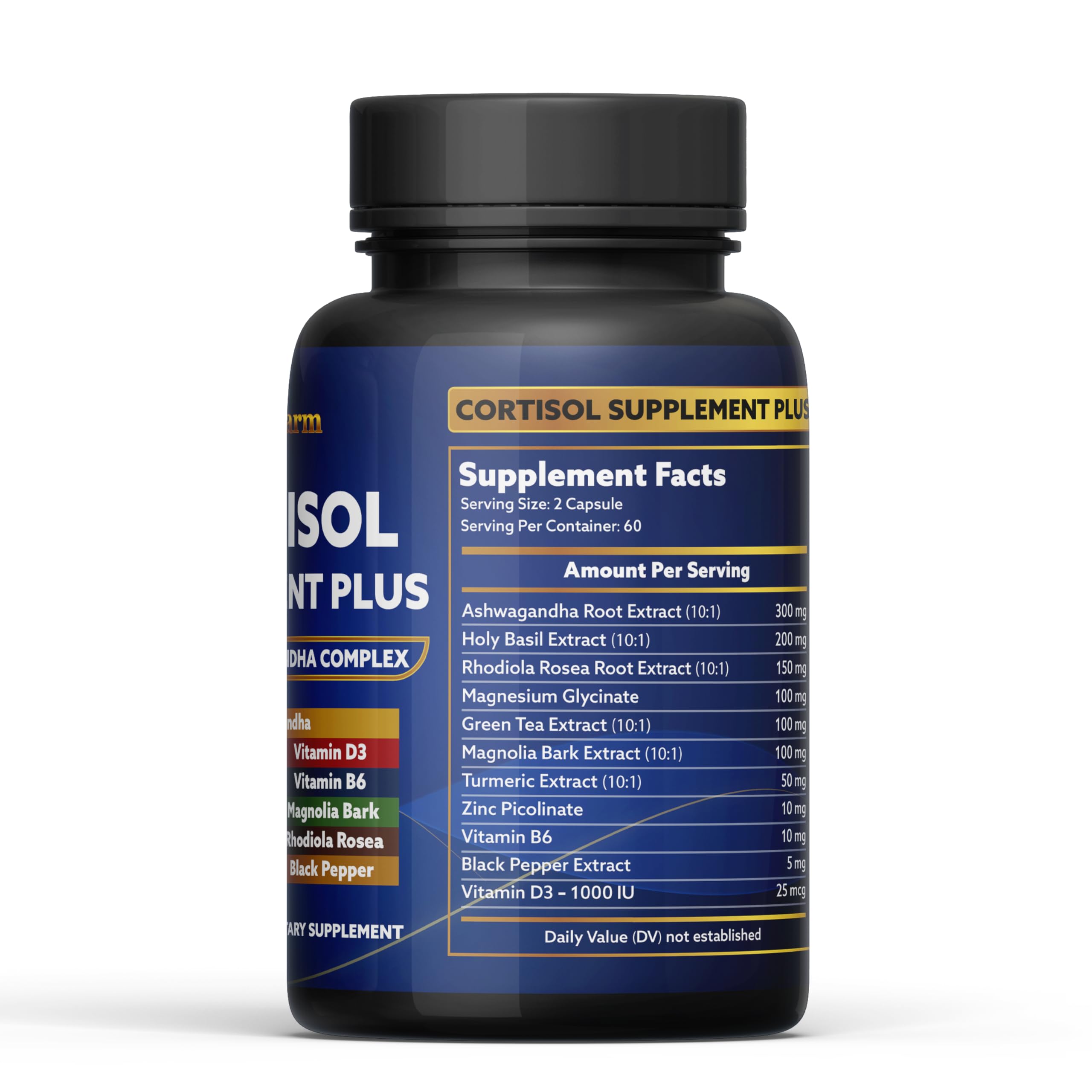 laslafarm Cortisol Complex Plus 11-in-1 Adaptogen Supplement capsule close-up
