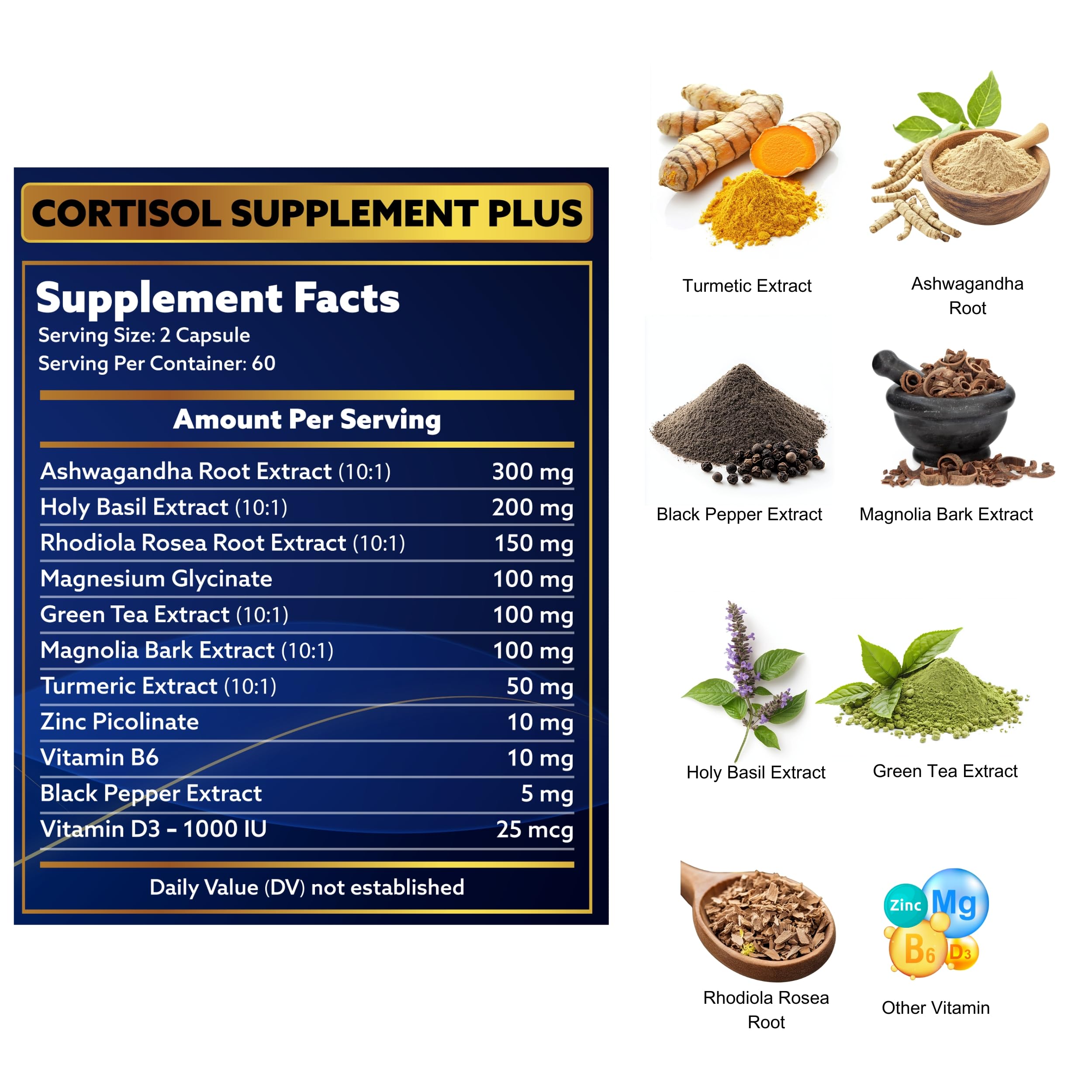 laslafarm Cortisol Complex Plus 11-in-1 Adaptogen Supplement ingredients list