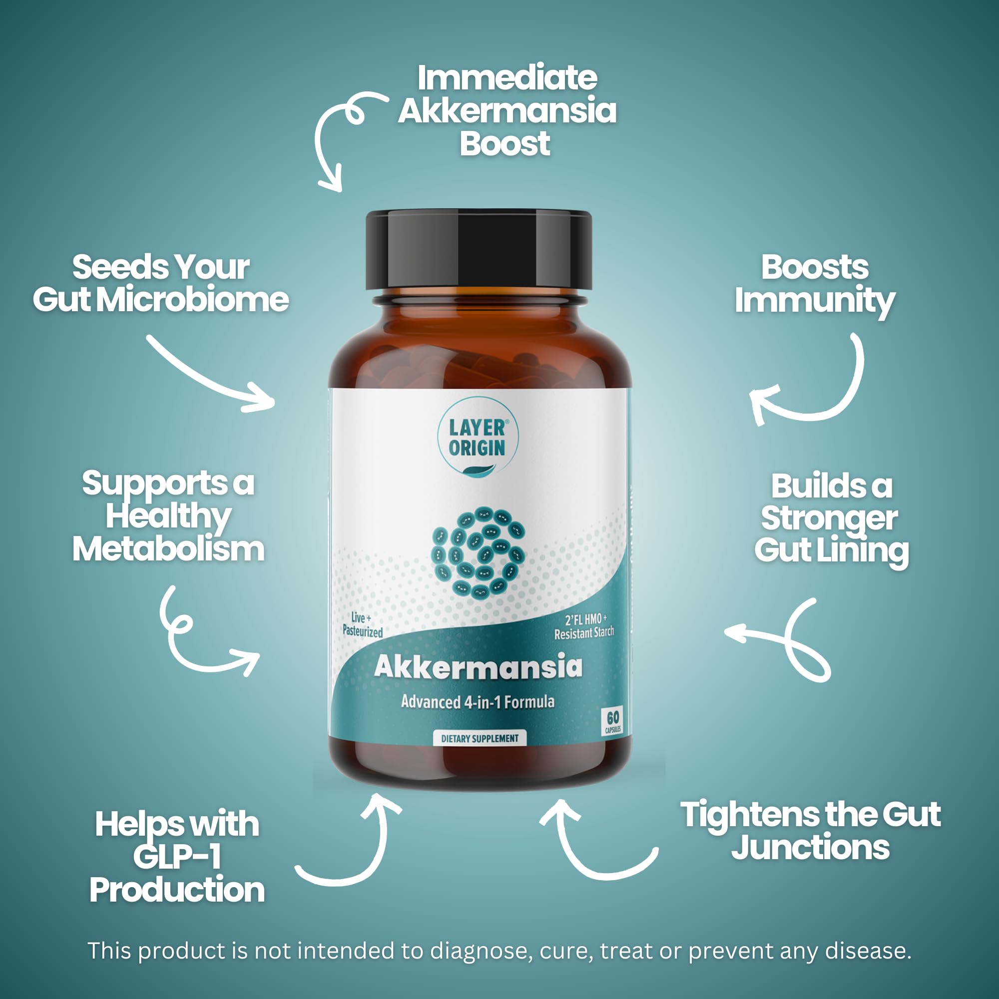 Layer Origin Akkermansia Muciniphila Prebiotic Supplement capsule close-up
