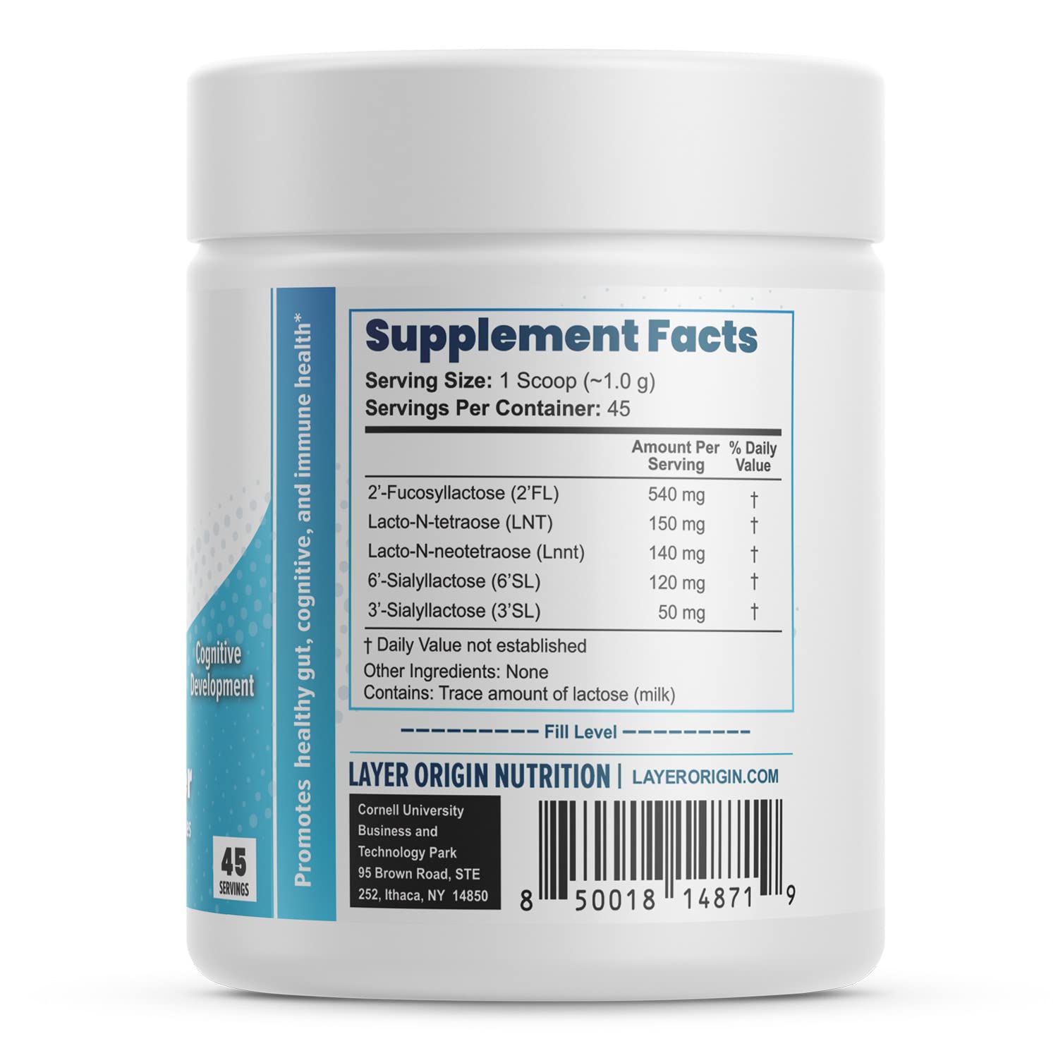 Layer Origin Prebiotic Powder displayed on a kitchen counter