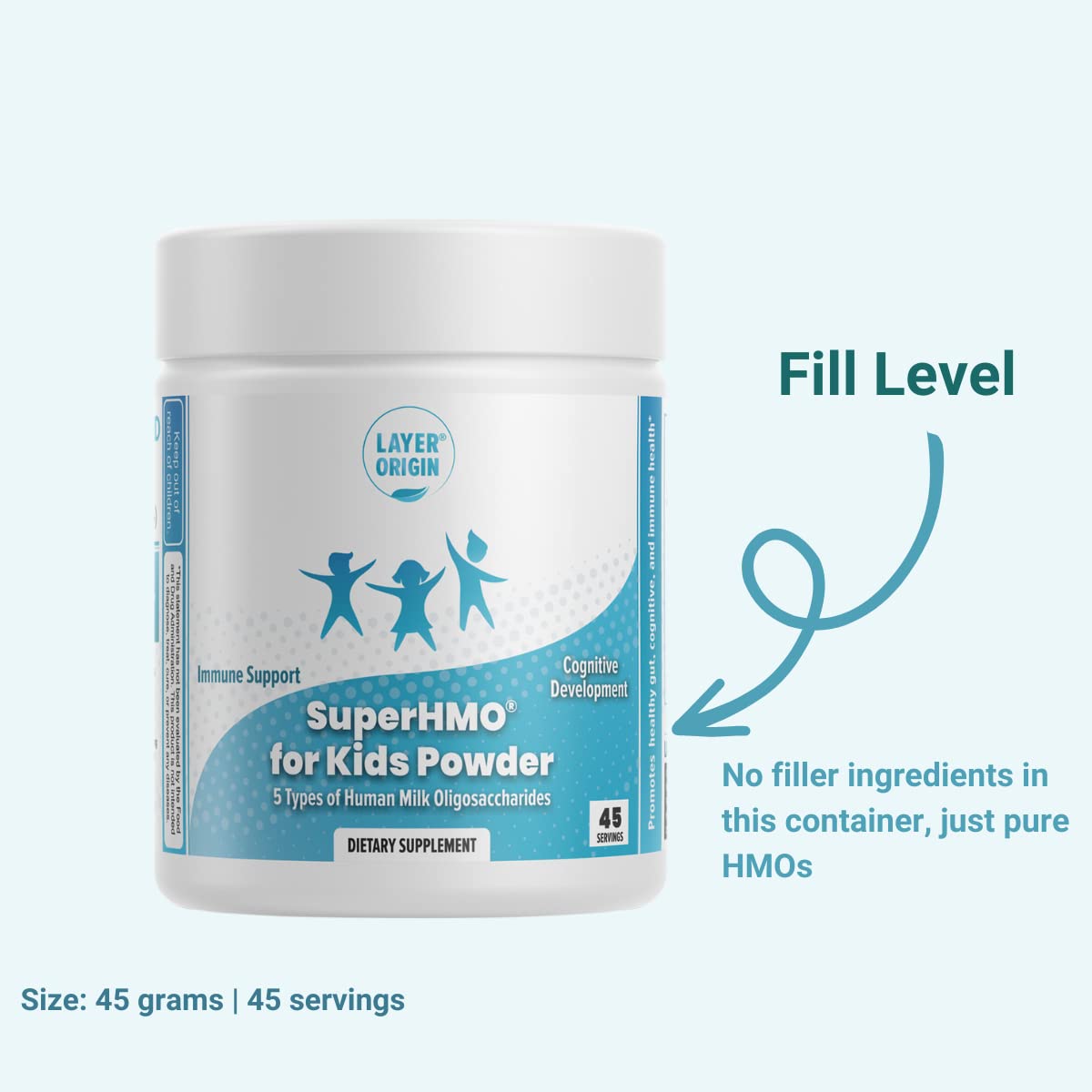 Layer Origin Prebiotic Powder with a measuring scoop