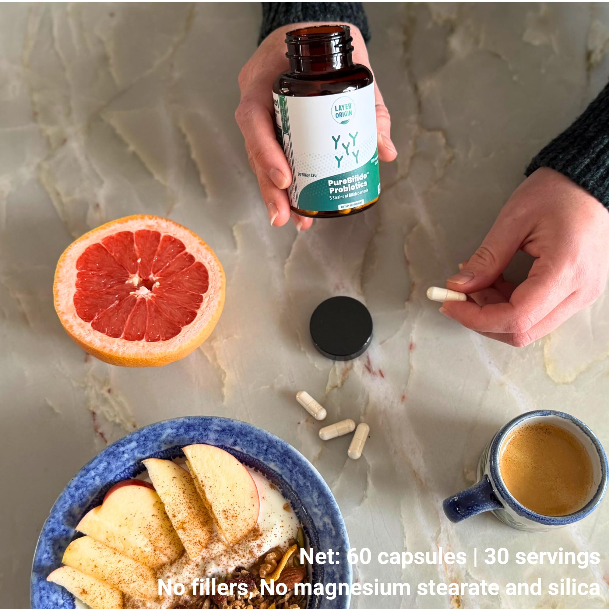 Layer Origin Probiotic Acidophilus Supplement back view with ingredient list