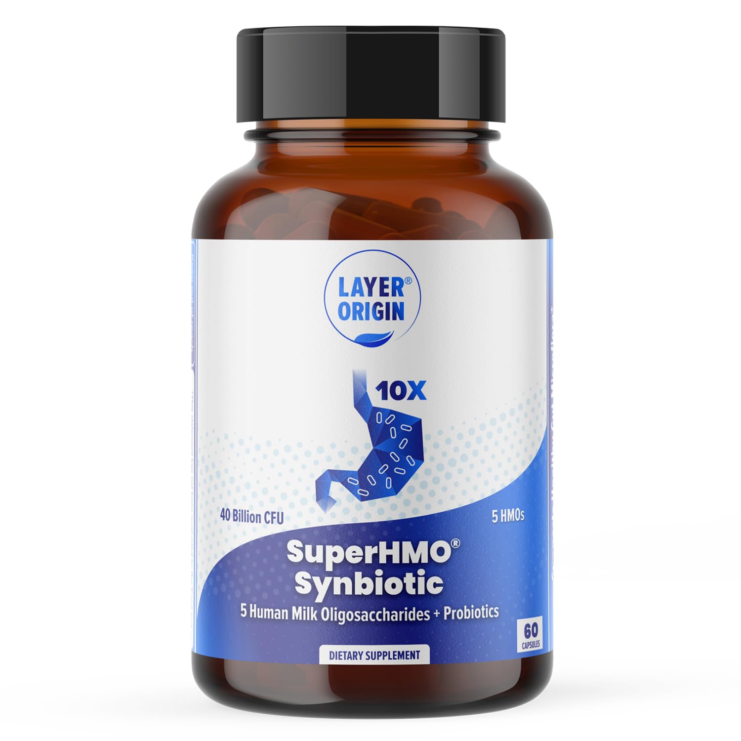 Layer Origin Synbiotic Capsules front view with packaging