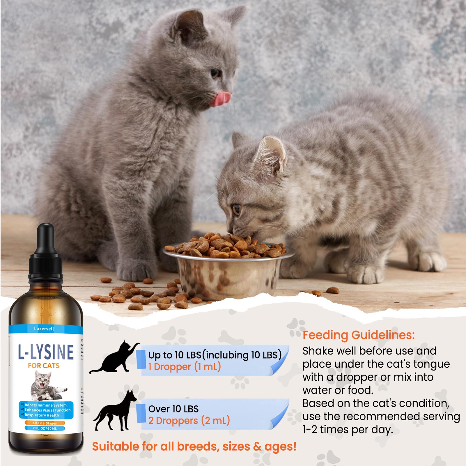 Lazersell L-Lysine dropper in cat food