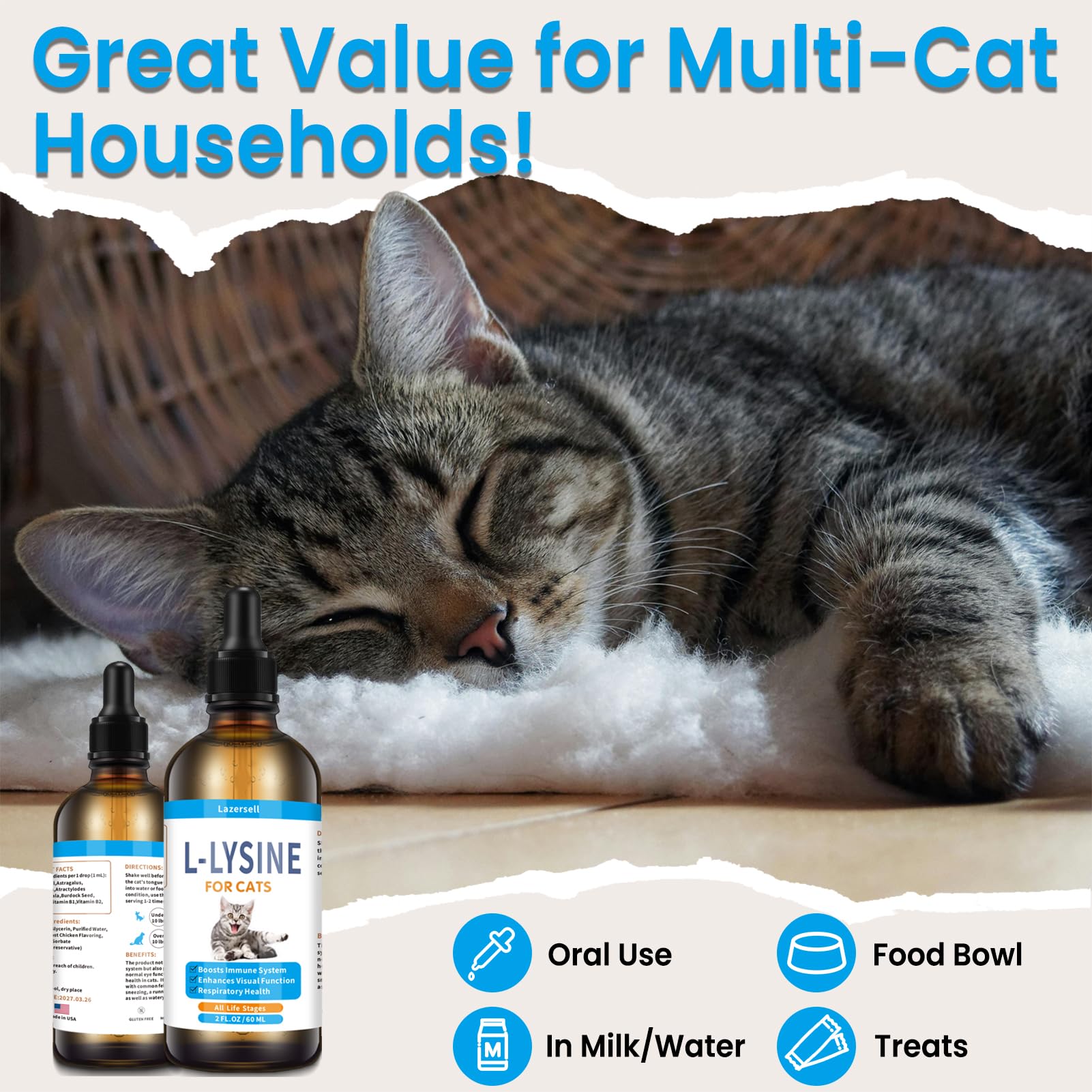 Lazersell L-Lysine supplement for cats with dosage instructions