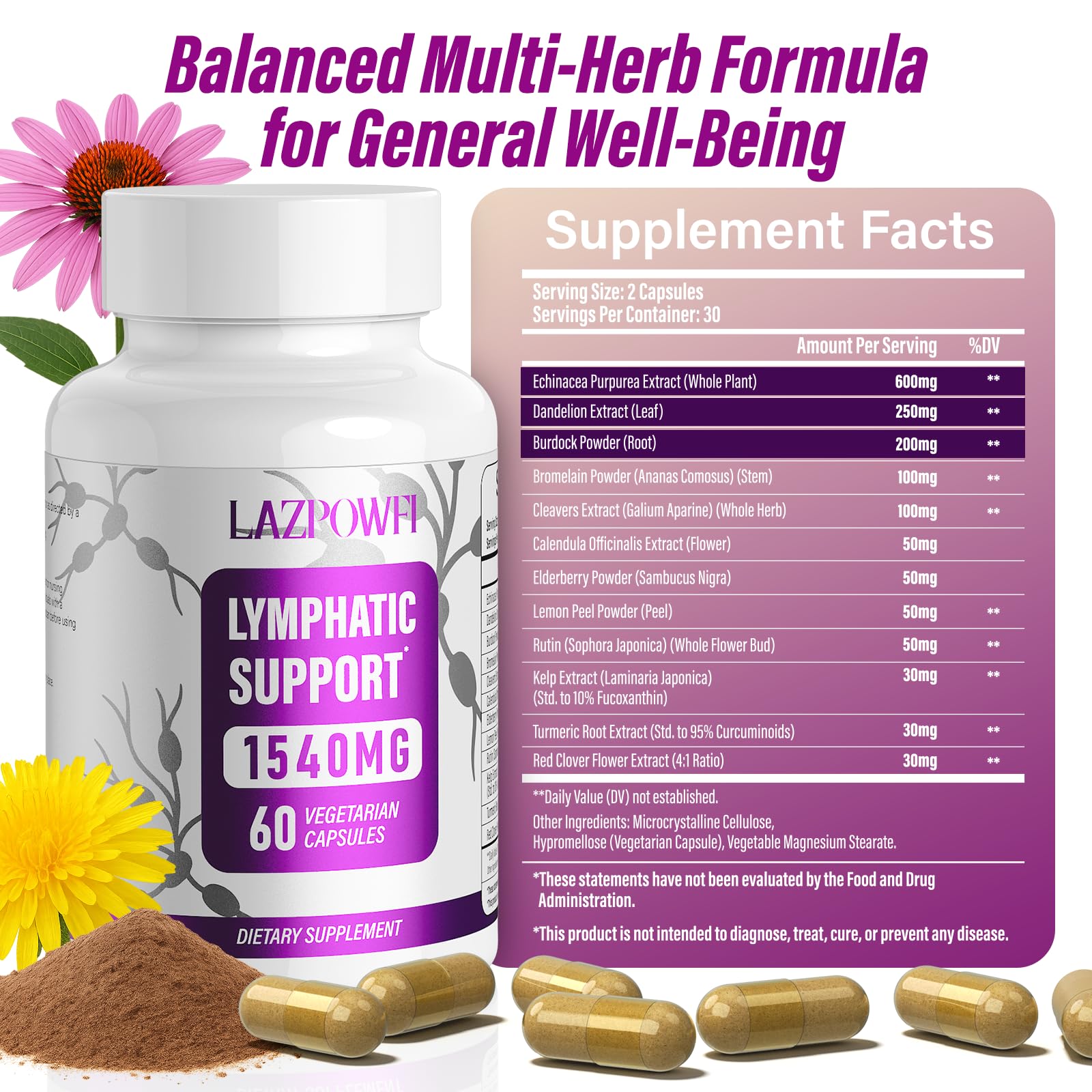 Lazpowfi Echinacea Supplement bottle with measuring spoon