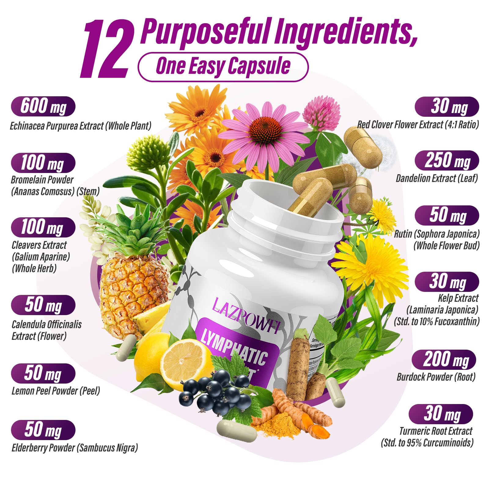 Lazpowfi Echinacea Supplement capsules on a wooden surface