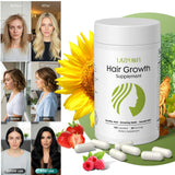 Lazpowfi Hair Growth Supplement capsules on a wooden surface