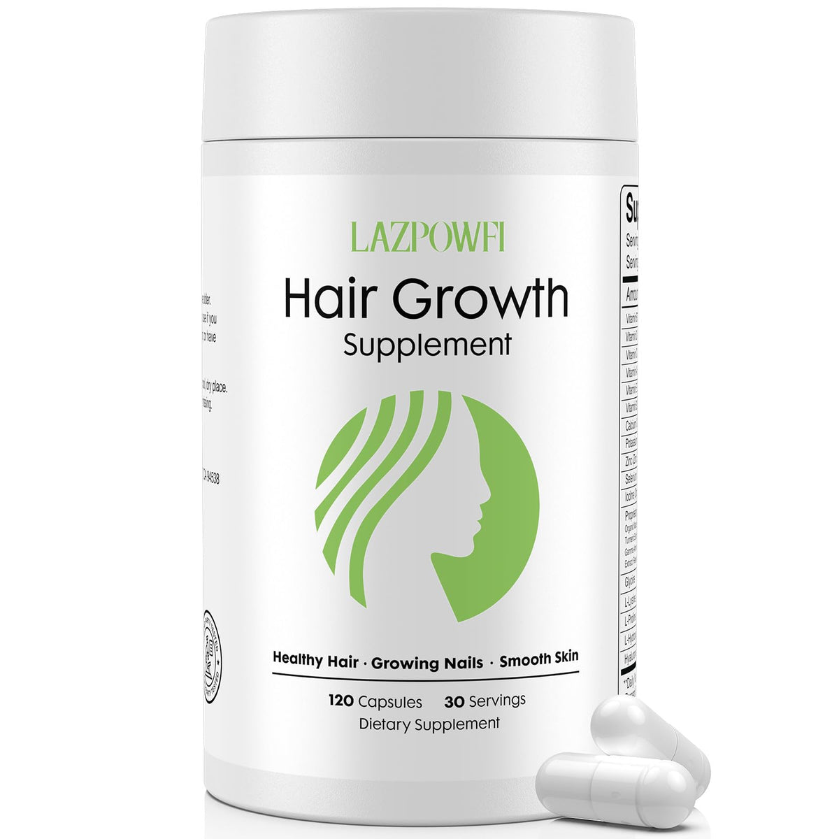 Lazpowfi Hair Growth Supplement front view with 30 capsules