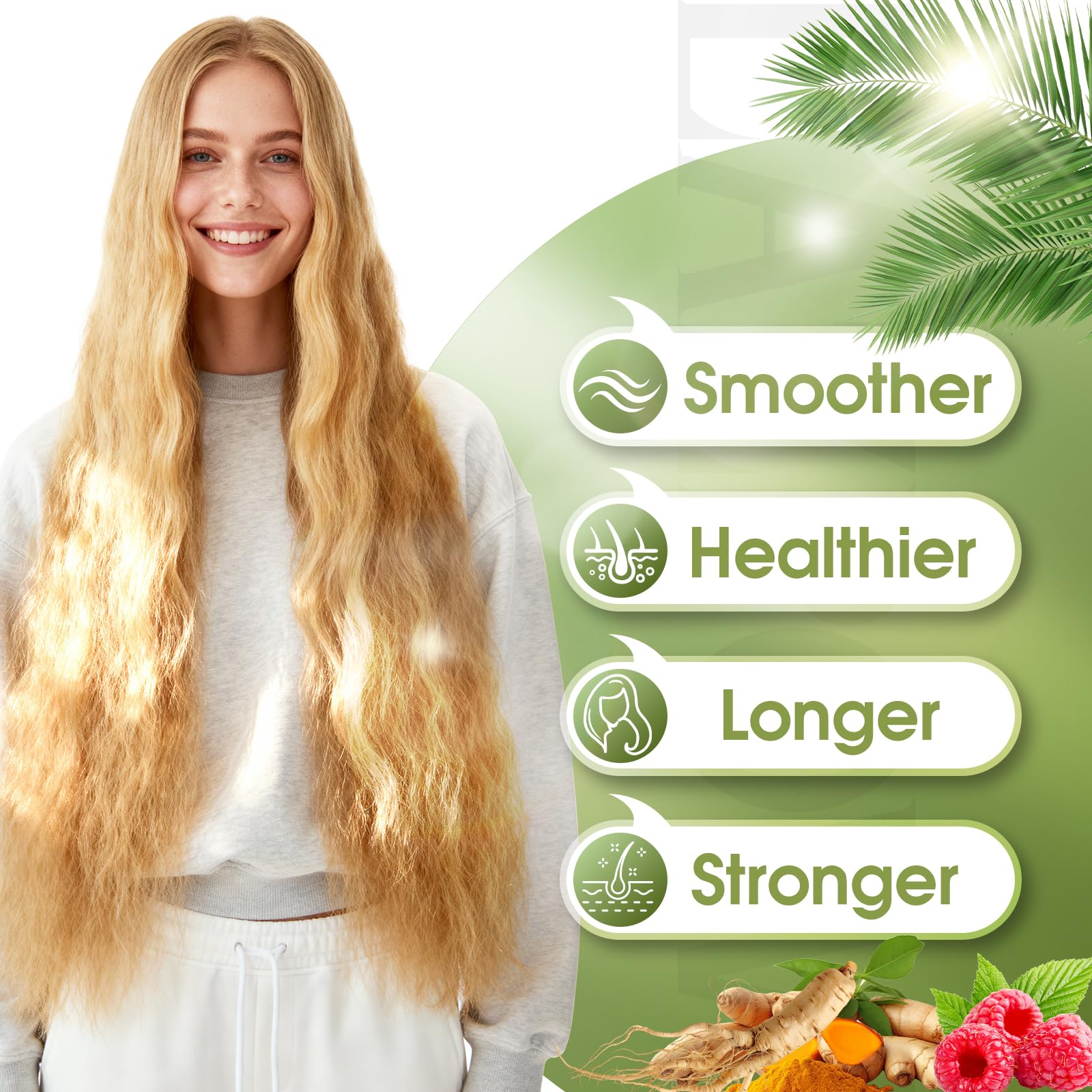 Lazpowfi Hair Growth Supplement lifestyle scene with healthy hair