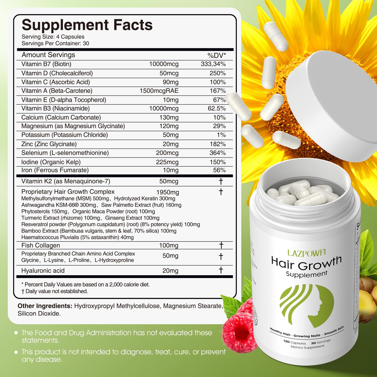 Lazpowfi Hair Growth Supplement side view showing capsule details
