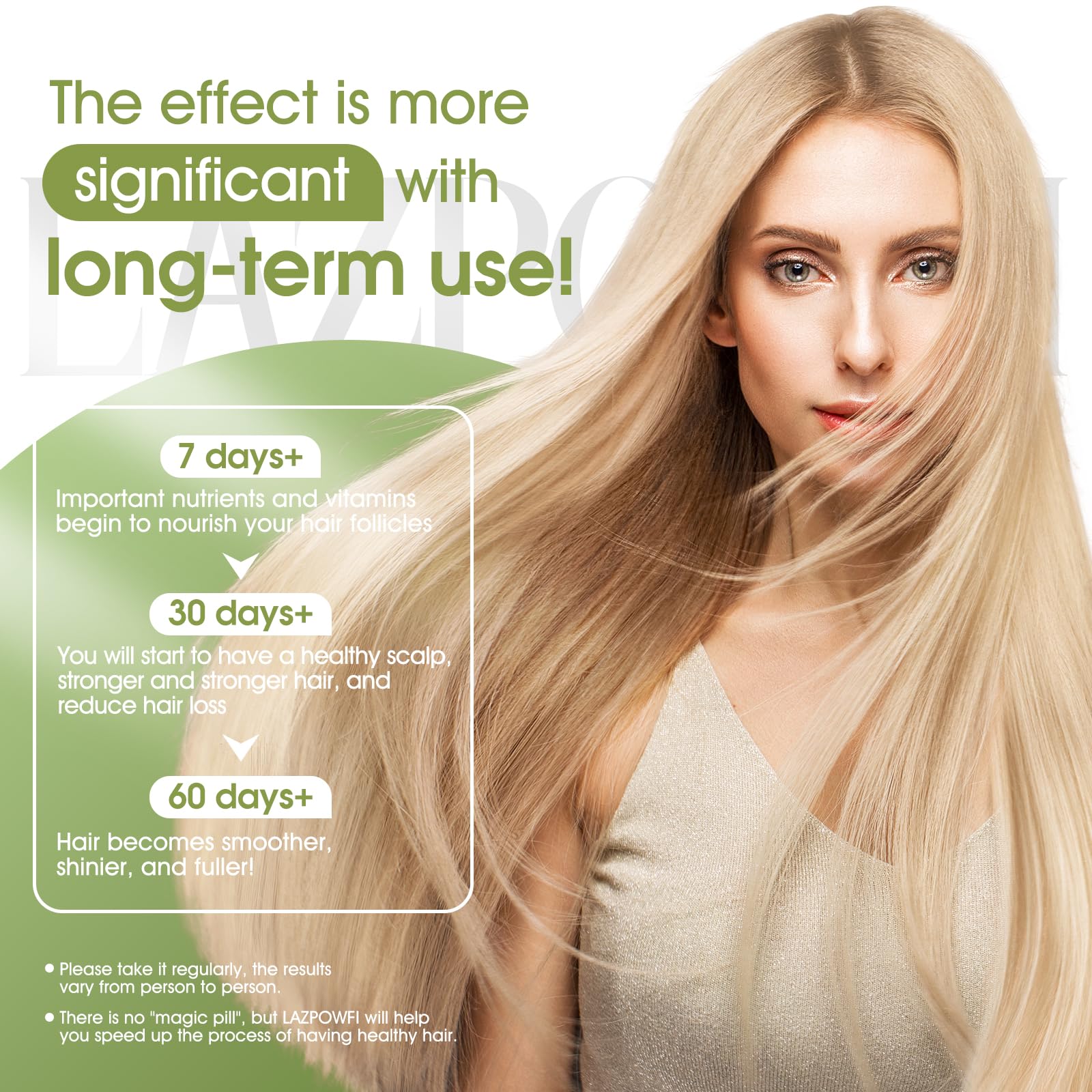 Lazpowfi Hair Growth Supplement with vitamins and nutrients highlighted
