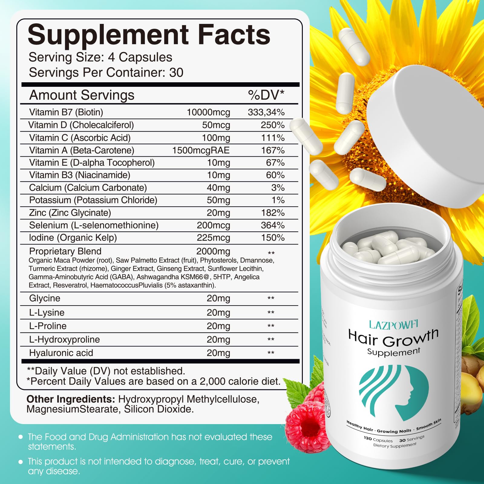 Lazpowfi Hair Growth Vitamins bottle side view
