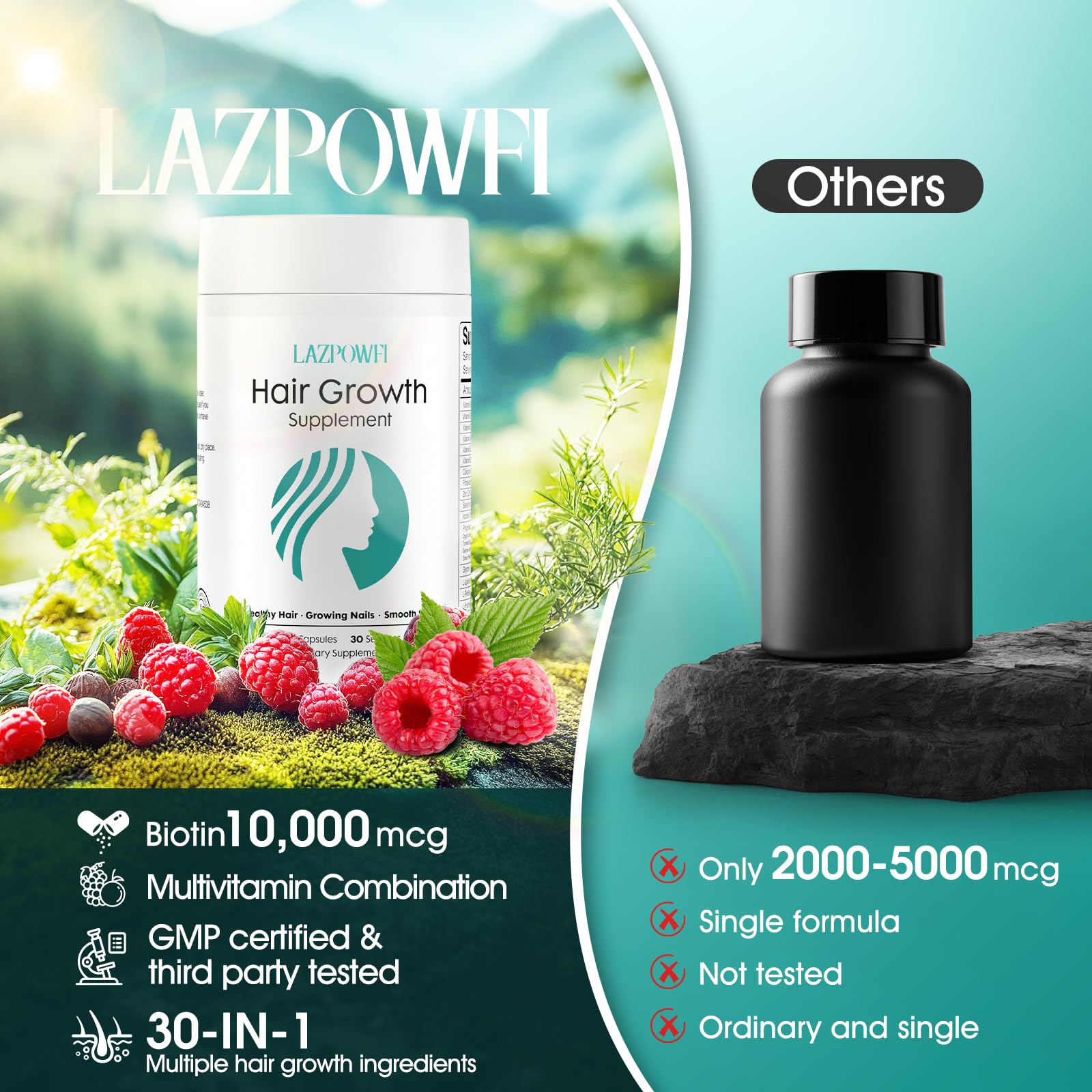 Lazpowfi Hair Growth Vitamins capsules close-up