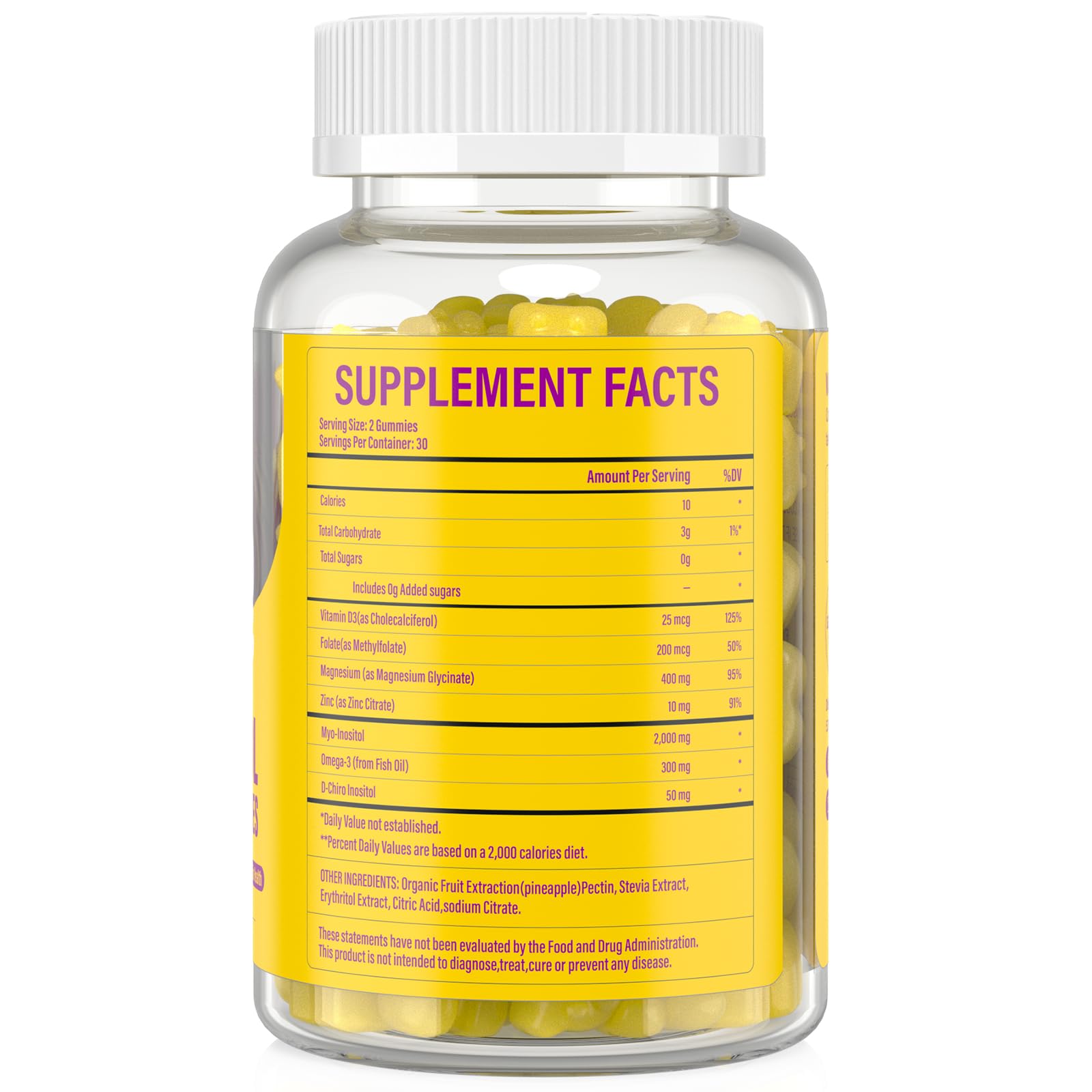 Lazpowfi Inositol Gummies back view with nutritional info