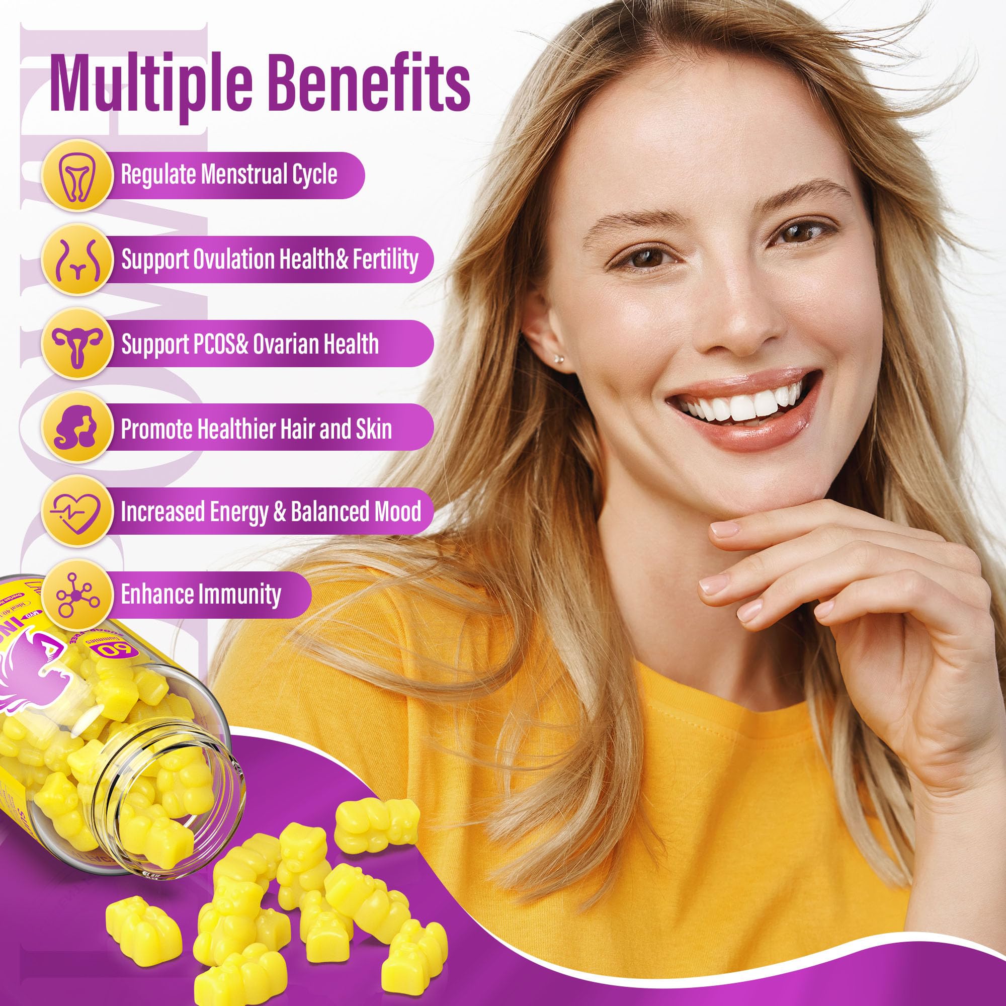 Lazpowfi Inositol Gummies side view showing ingredients