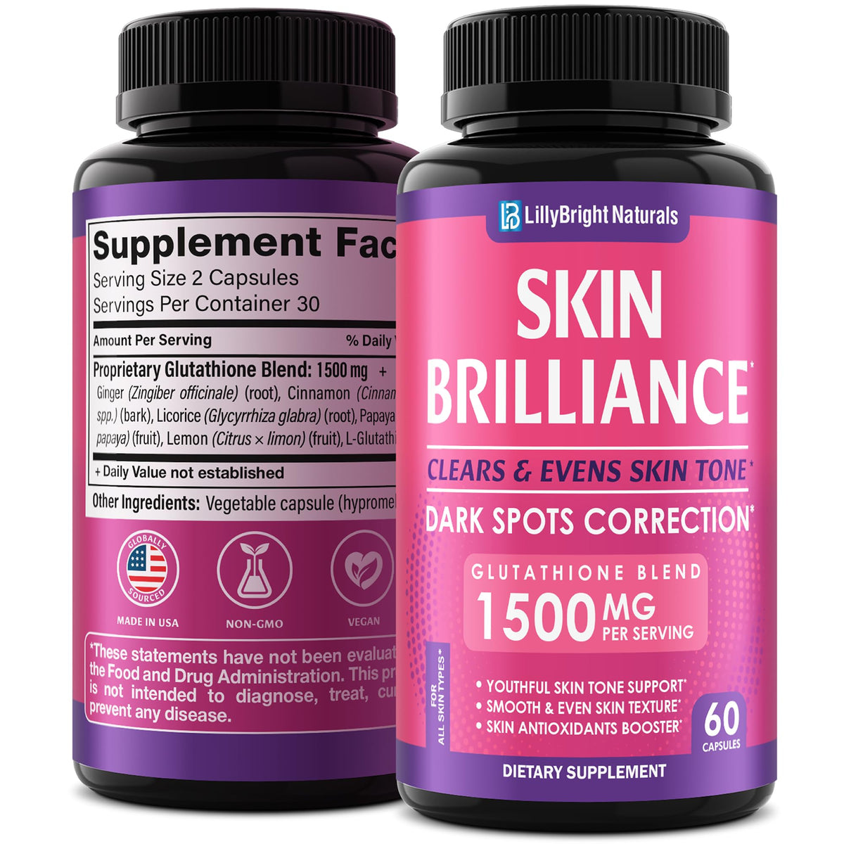 LB Lillybright Naturals L-Glutathione Capsules front view