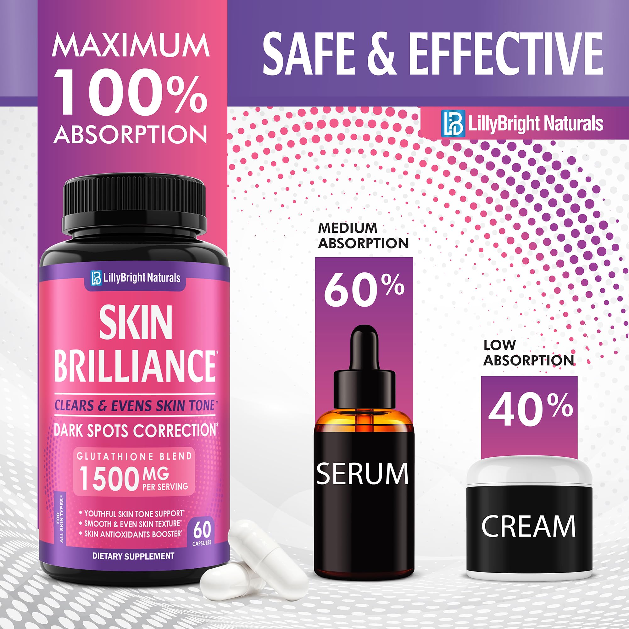 LB Lillybright Naturals L-Glutathione Capsules with a glass of water