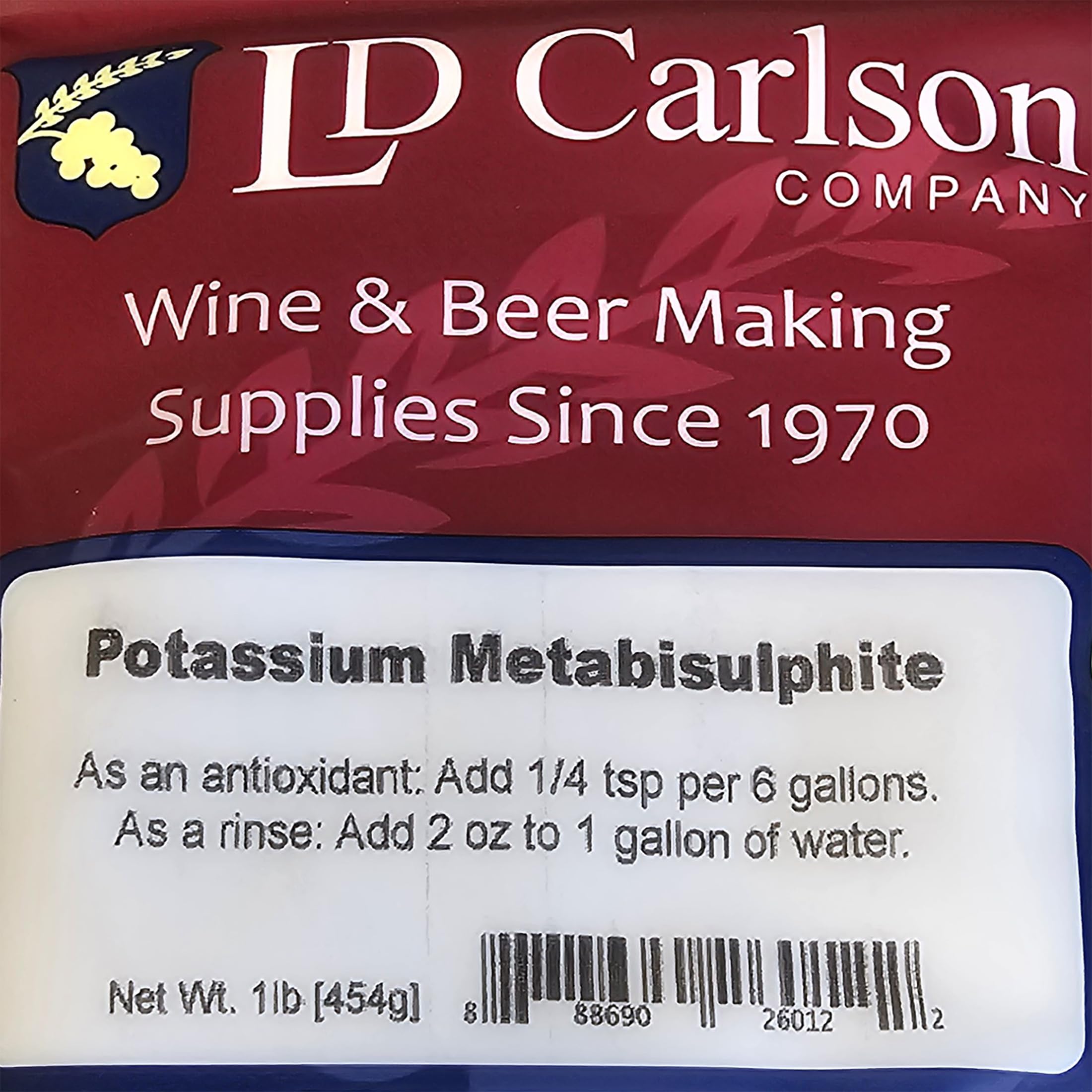 LD Carlson Potassium Metabisulfite with wine bottles