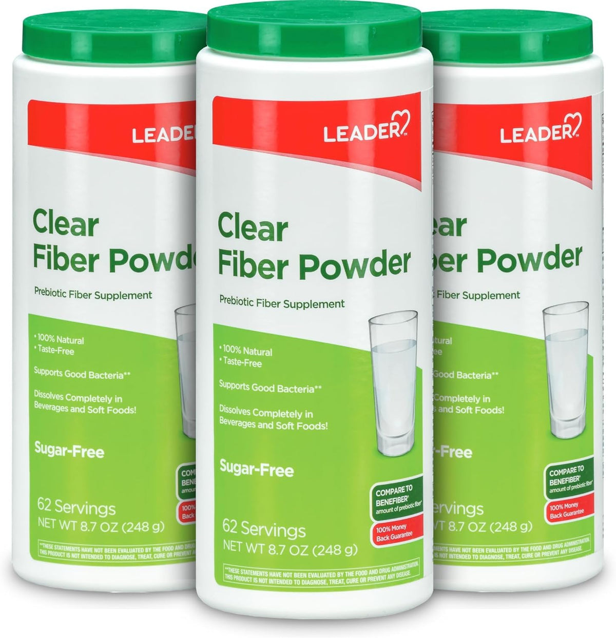 Leader Prebiotic Fiber Supplement Powder 3 Pack front view