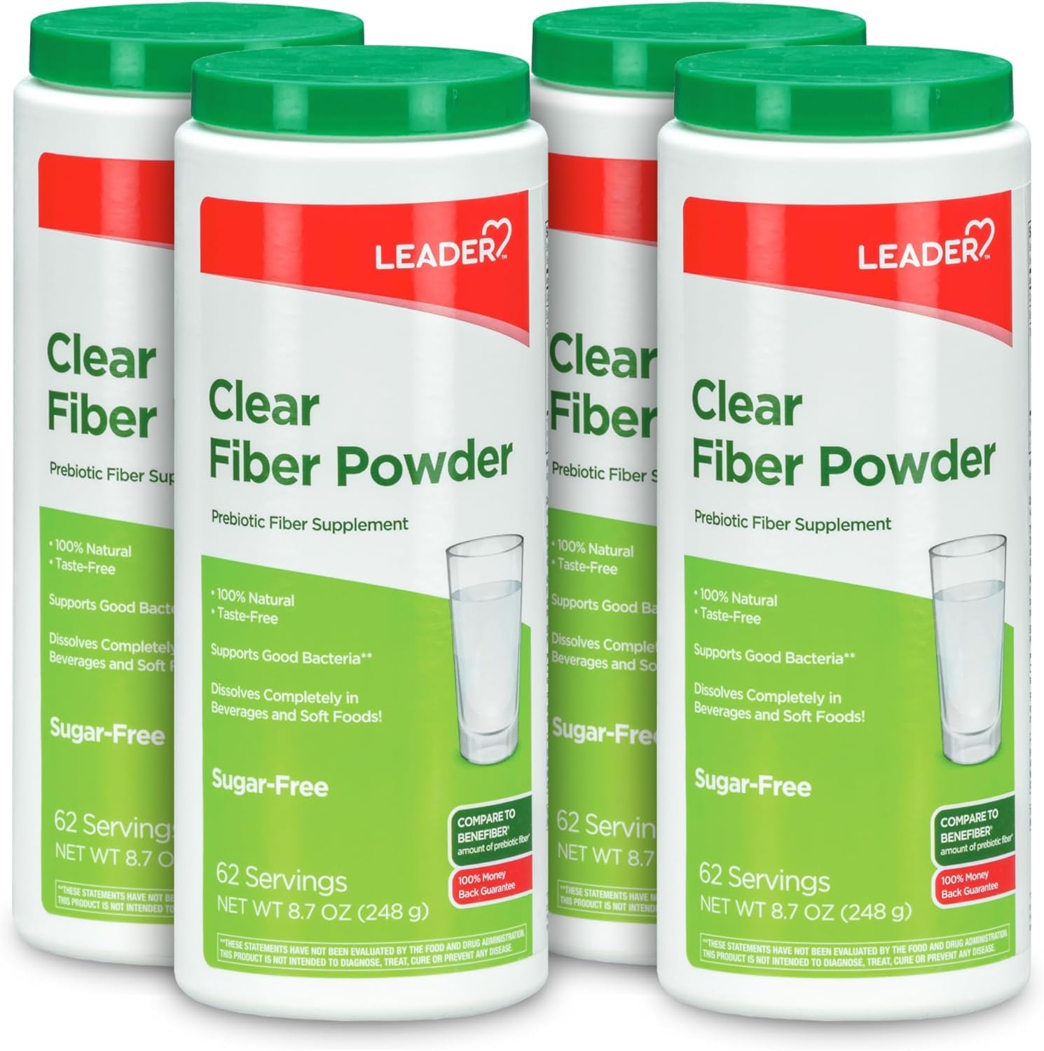 Leader Prebiotic Fiber Supplement Powder pack of 4 containers