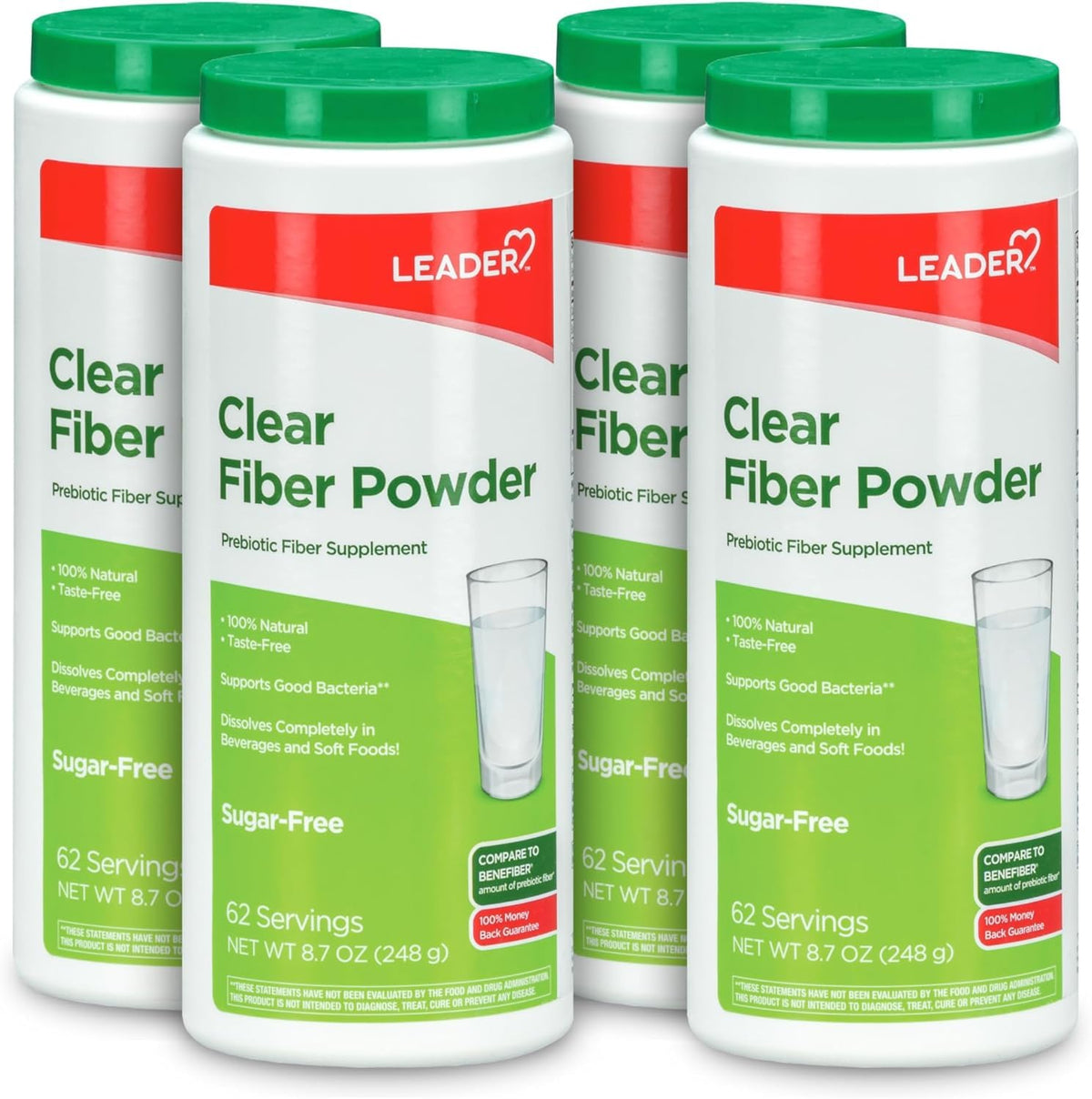 Leader Prebiotic Fiber Supplement Powder pack of 4 containers