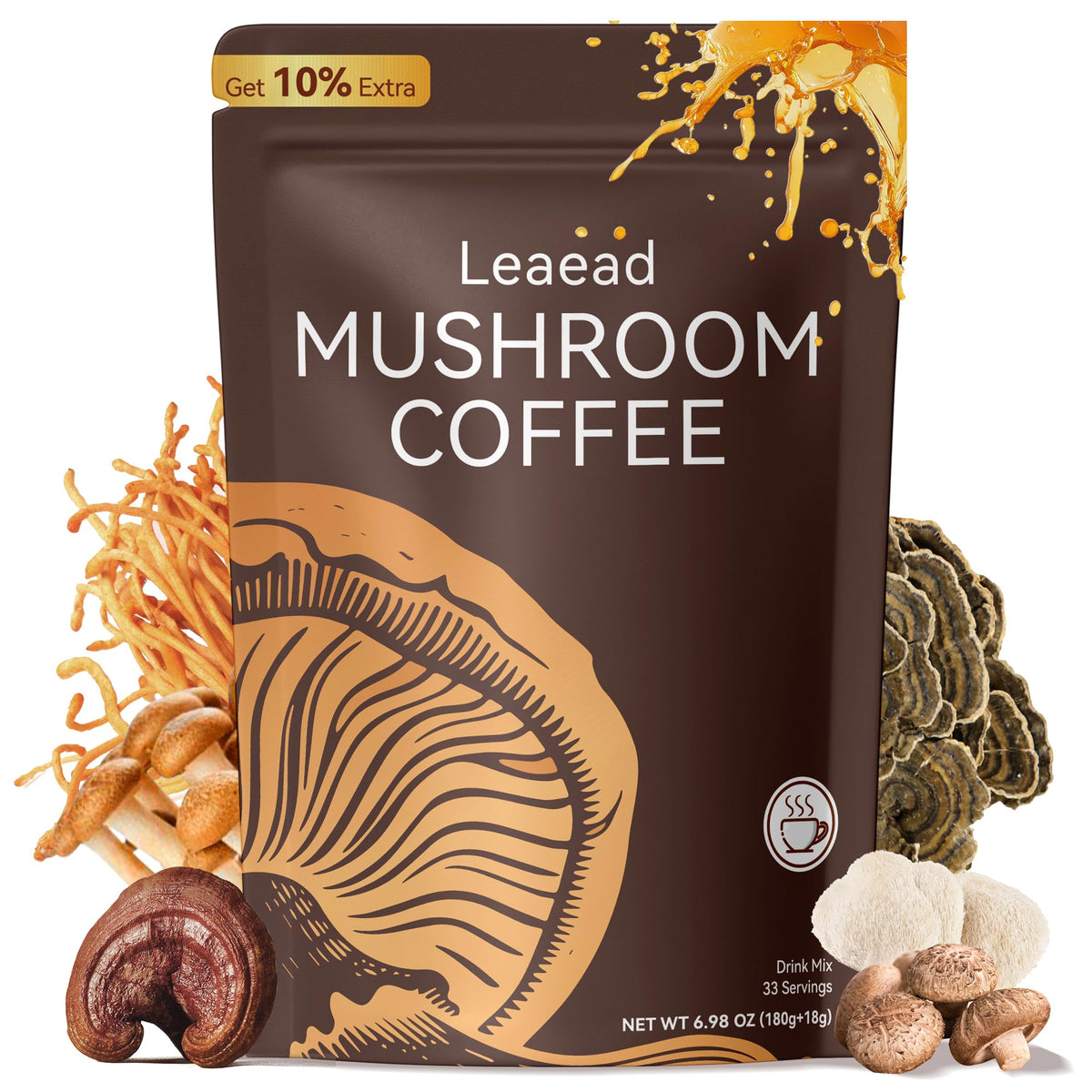 Leaead Mushroom Coffee 2000mg powder front view