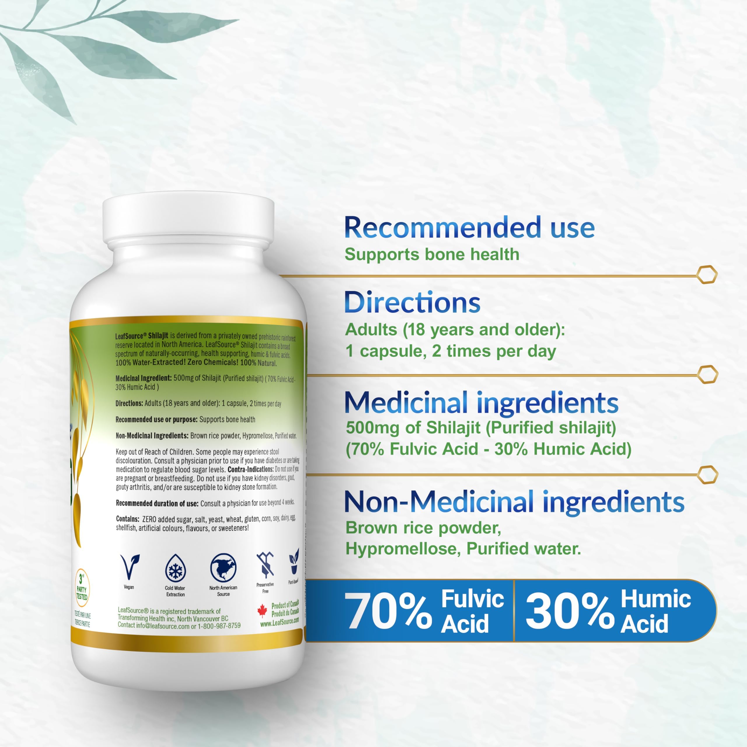 LEAFSOURCE Organic Humic Fulvic Acid Complex 108g label close-up
