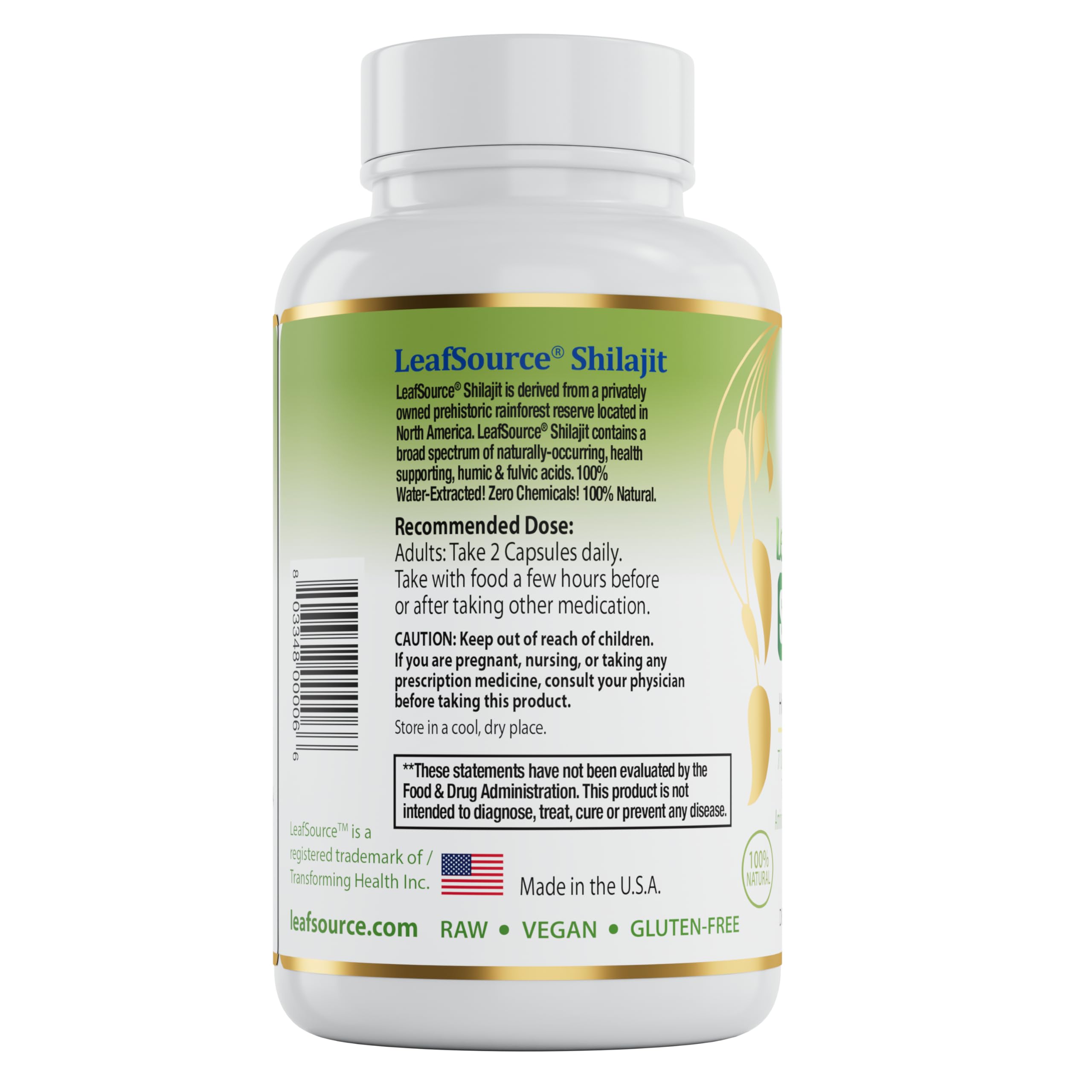 LEAFSOURCE Organic Humic Fulvic Acid Complex 108g packaging side view
