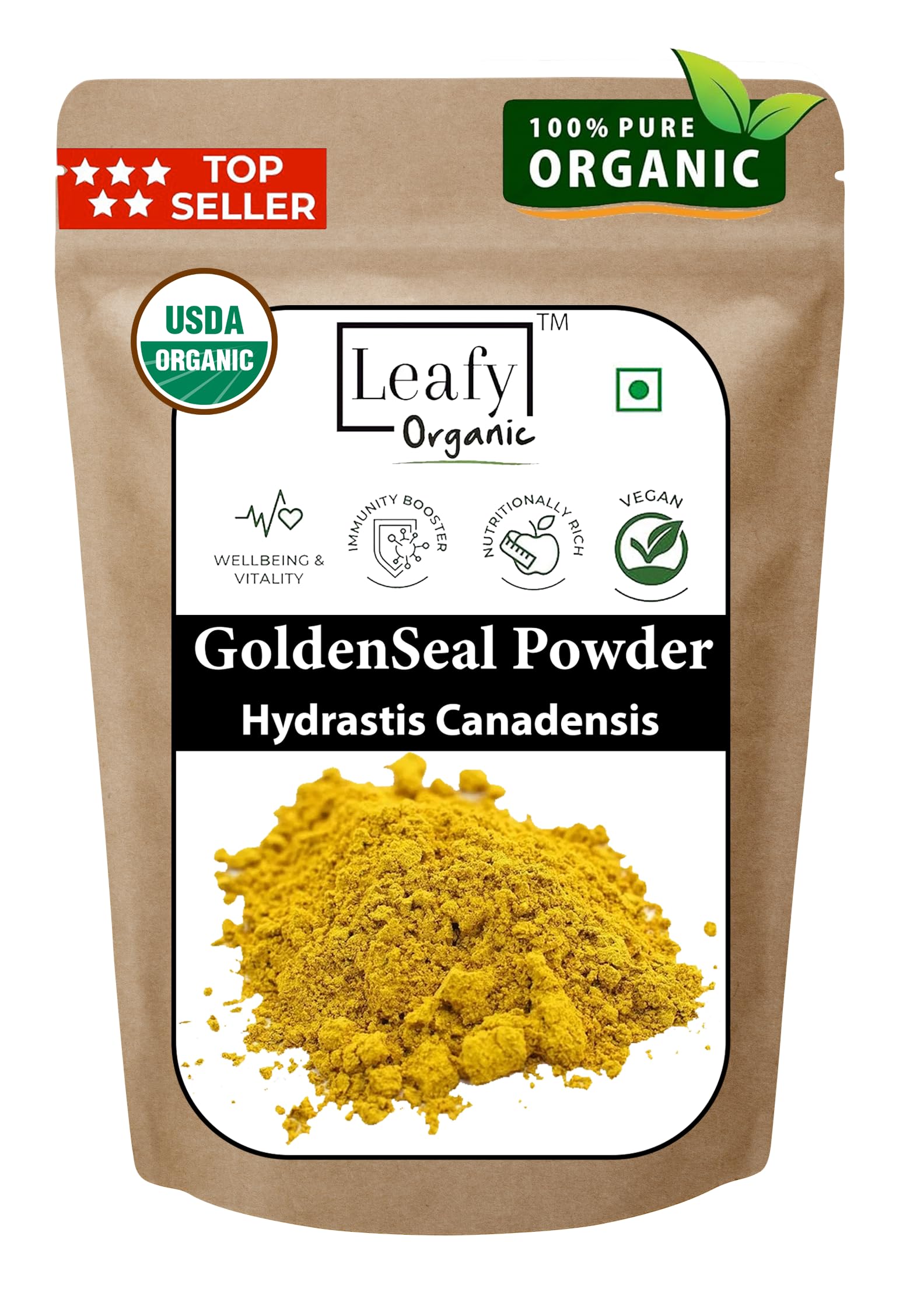 Leafy Organic Goldenseal Root Powder 100g front view