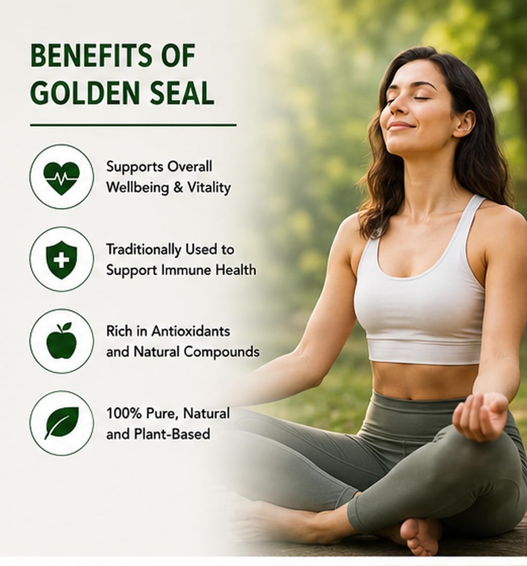 Leafy Organic Goldenseal Root Powder 100g in a glass of water