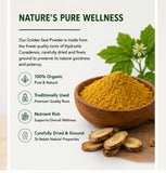 Leafy Organic Goldenseal Root Powder 100g with measuring spoon