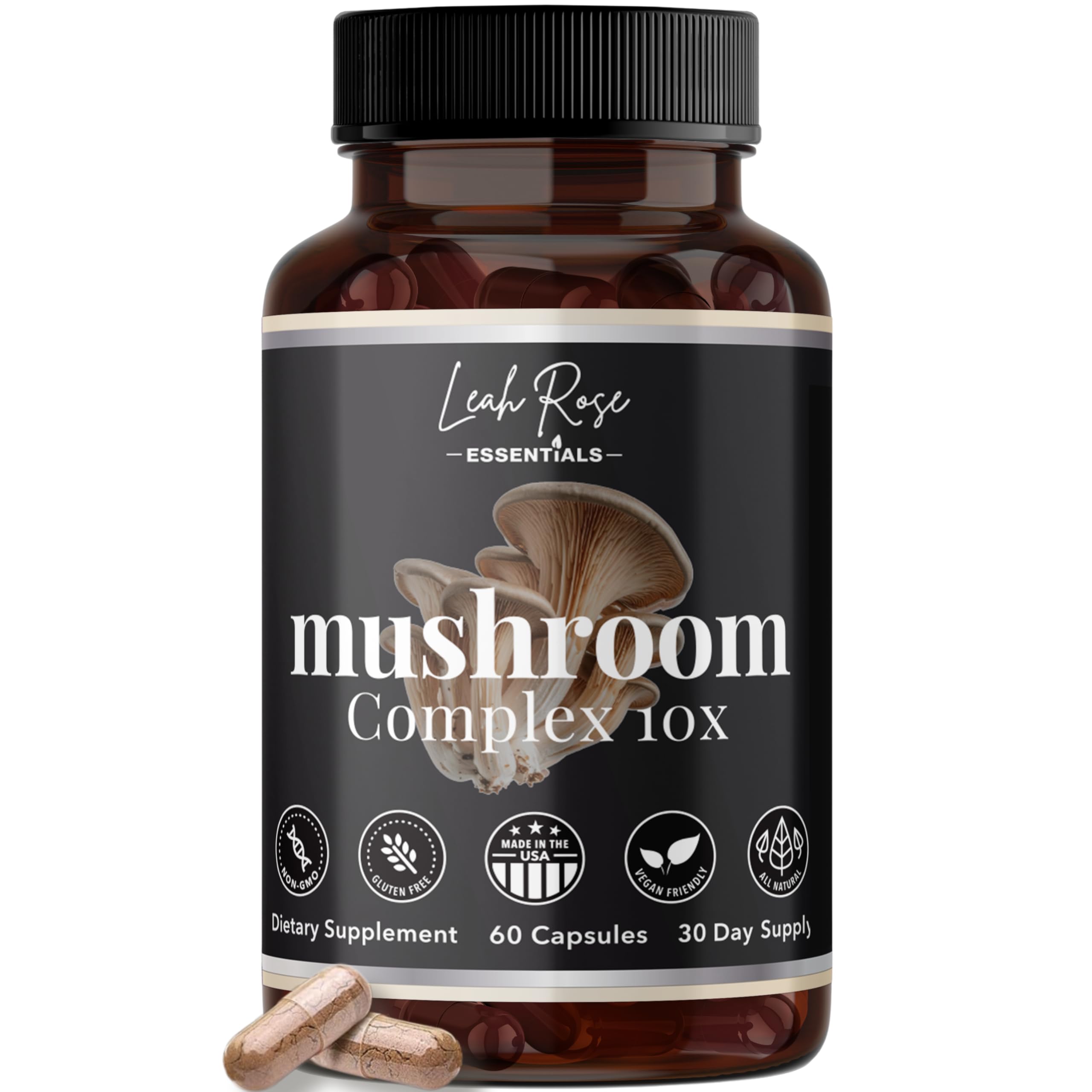 Leah Rose Essentials Mushroom Complex 10 Blend capsules front view