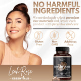 Leah Rose Essentials Mushroom Complex 10 Blend capsules with a measuring spoon