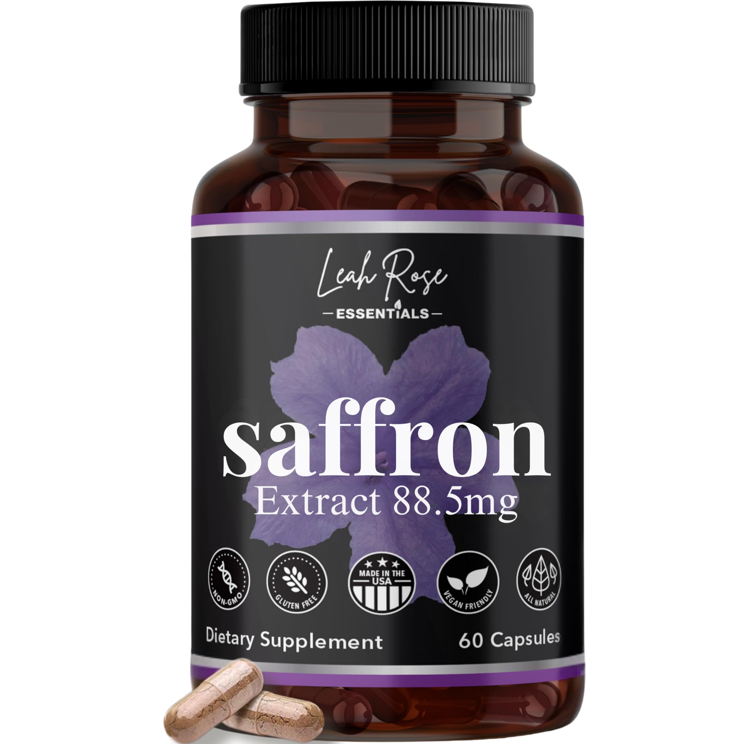 Leah Rose Essentials Pure Saffron Supplements bottle front view