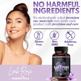 Leah Rose Essentials Pure Saffron Supplements bottle with measuring spoon