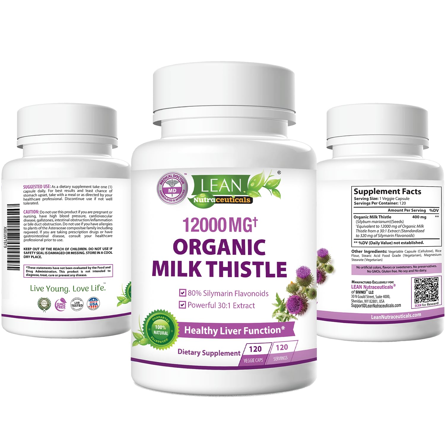 LEAN Nutraceuticals Milk Thistle capsules opened bottle
