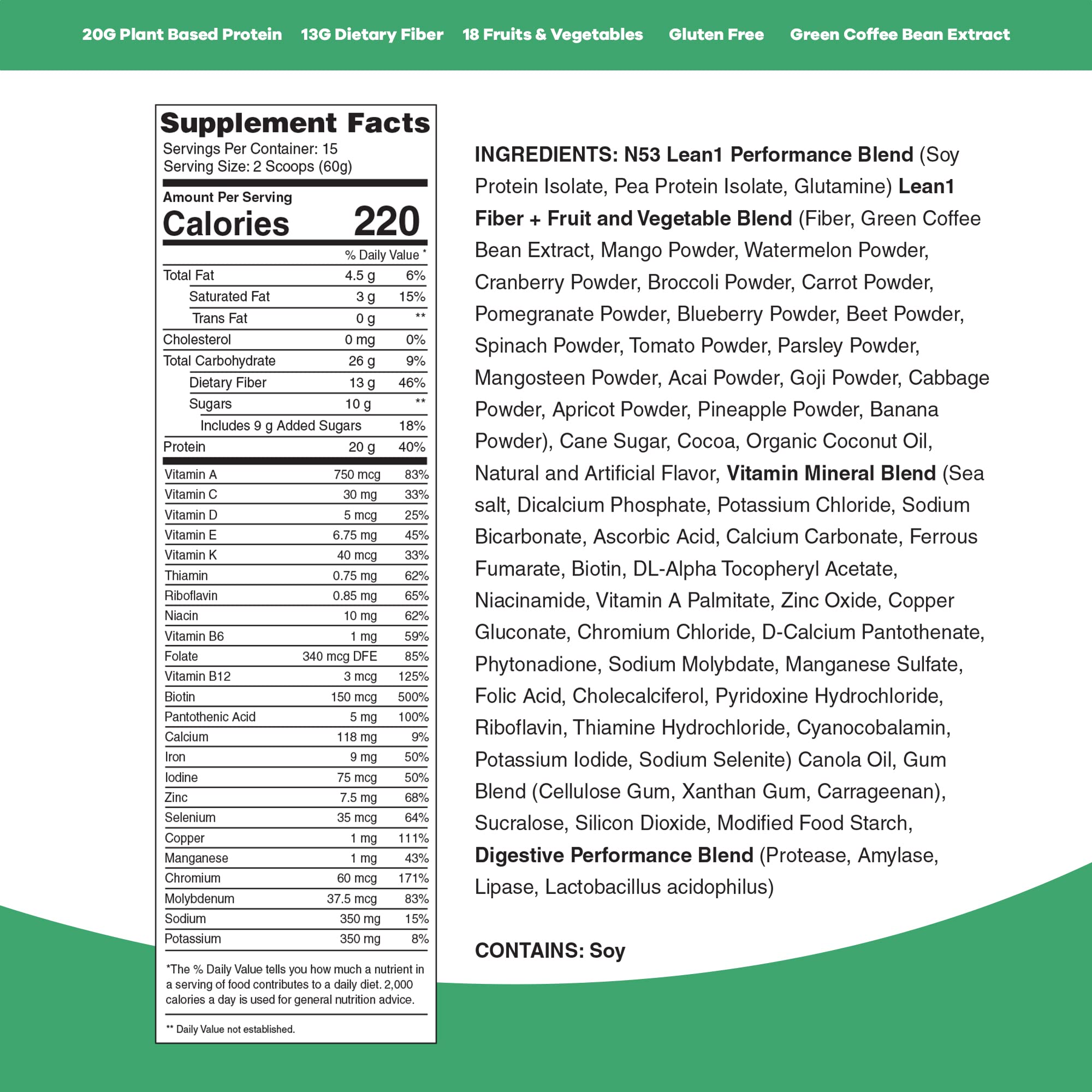 LEAN1 Meal Replacement Powder in a glass with water