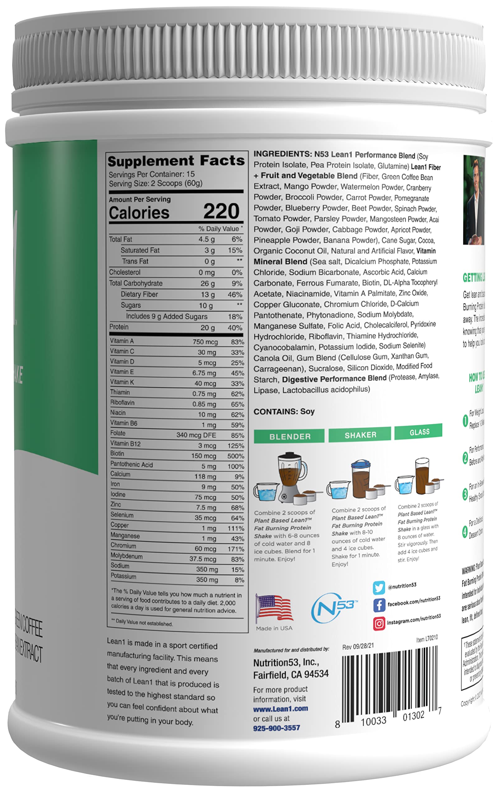 LEAN1 Meal Replacement Powder packaging side view