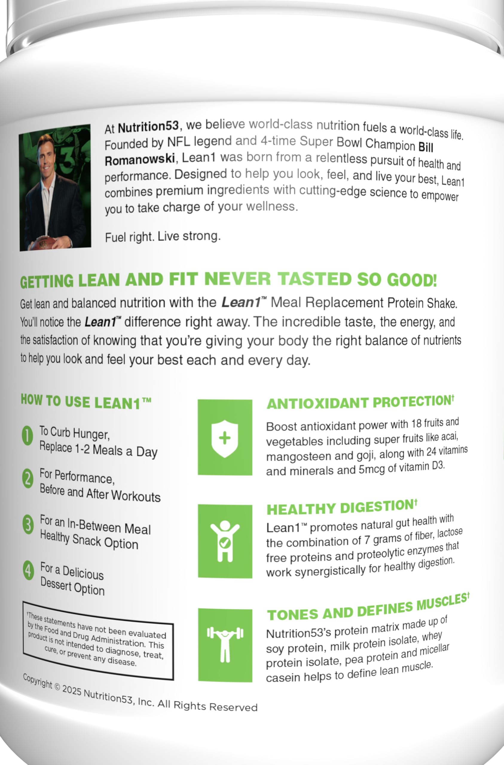 LEAN1 Protein Powder 771g with fruits and blender