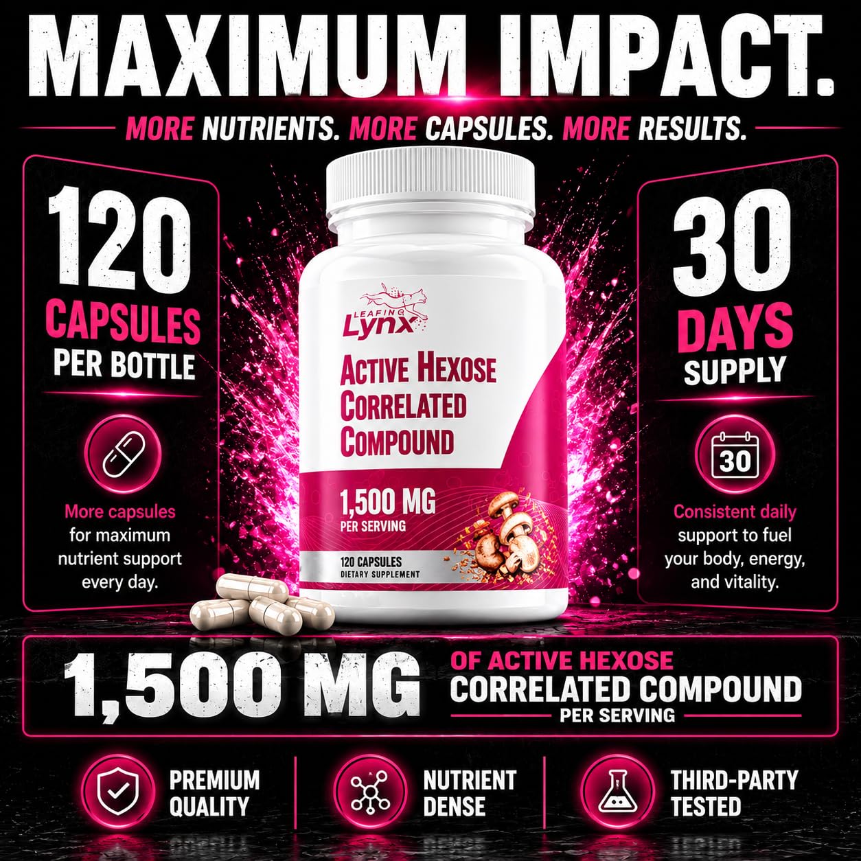 Leaping Lynx Active Hexose Correlated Compound bottle side view