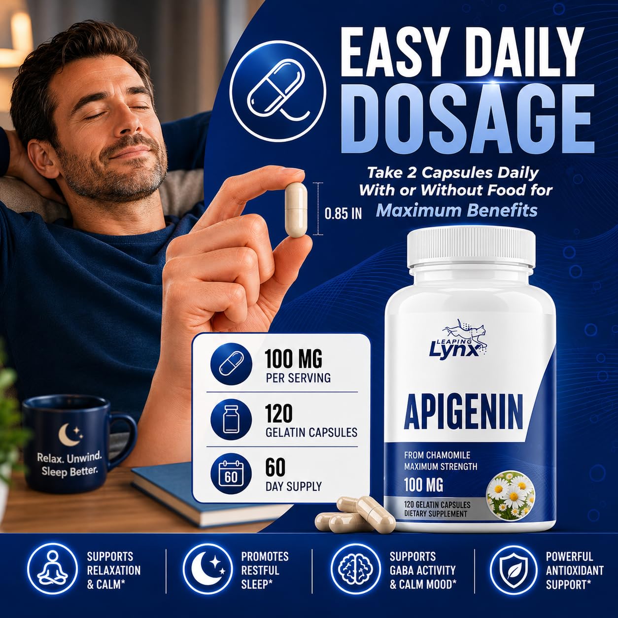 Leaping Lynx Apigenin Supplement bottle side view